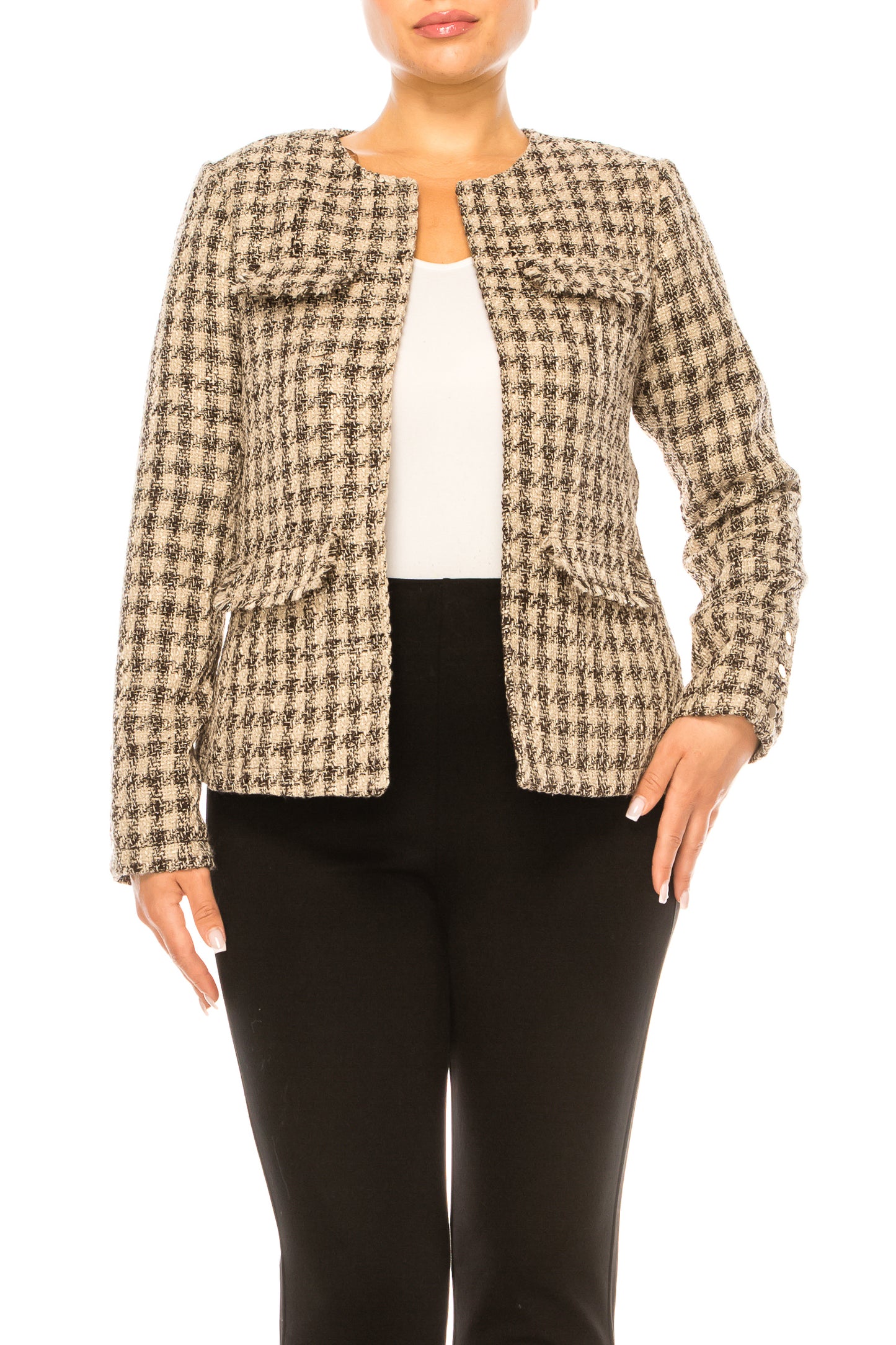 Zac & Rachel Open-Front Checkered Jacket