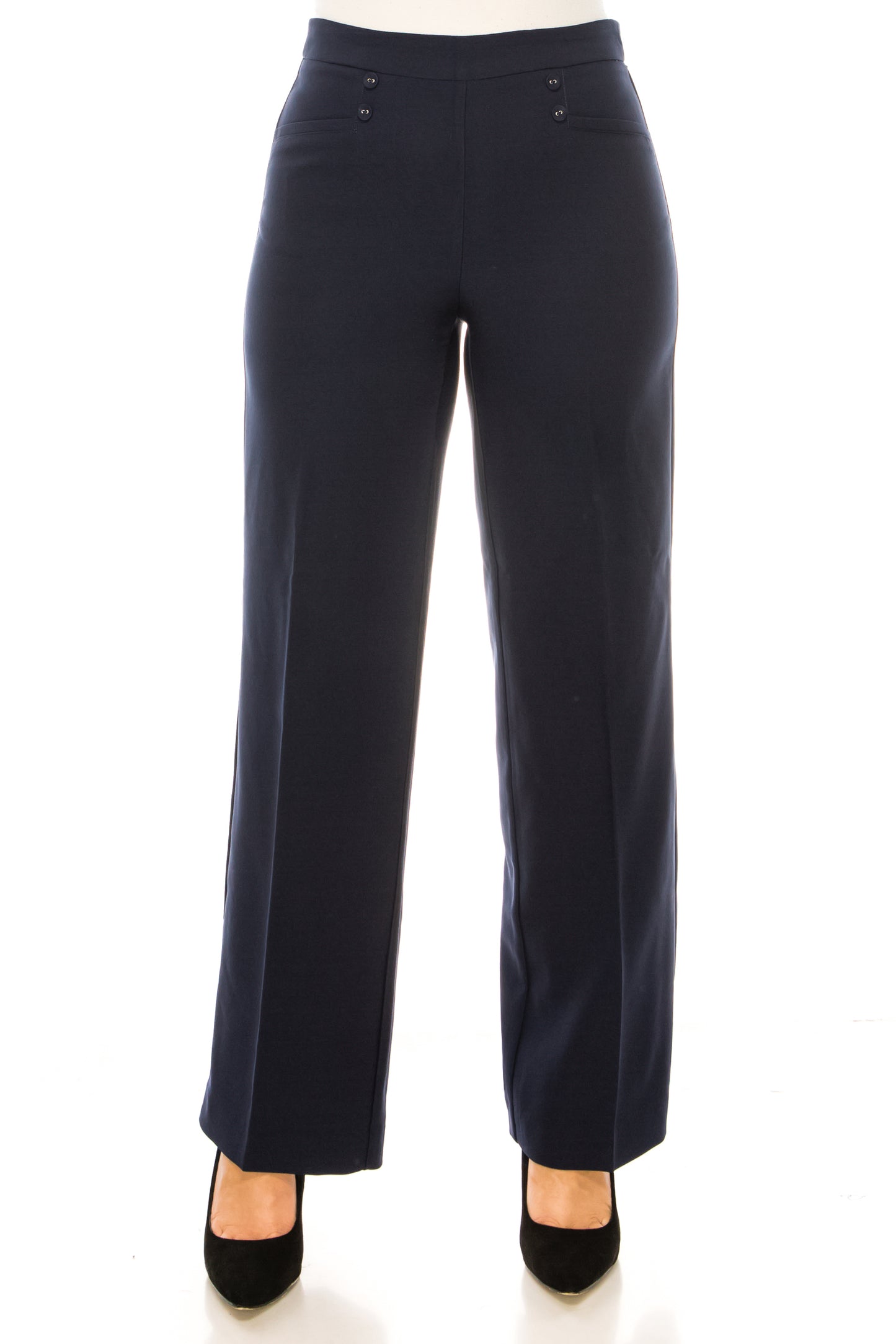 Zac & Rachel Sailor Button Wide Leg Pull-On Pants