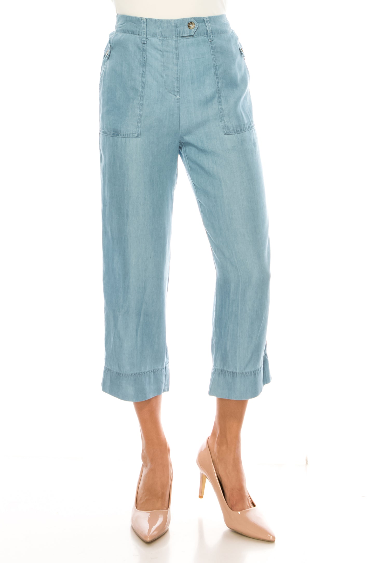 Zac & Rachel Wide Leg Capri-Style Chambray Pants