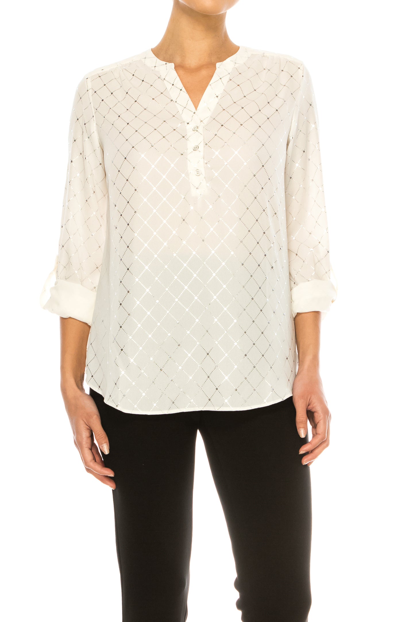 Zac & Rachel Metallic Dotted Print 3/4 Sleeve Top