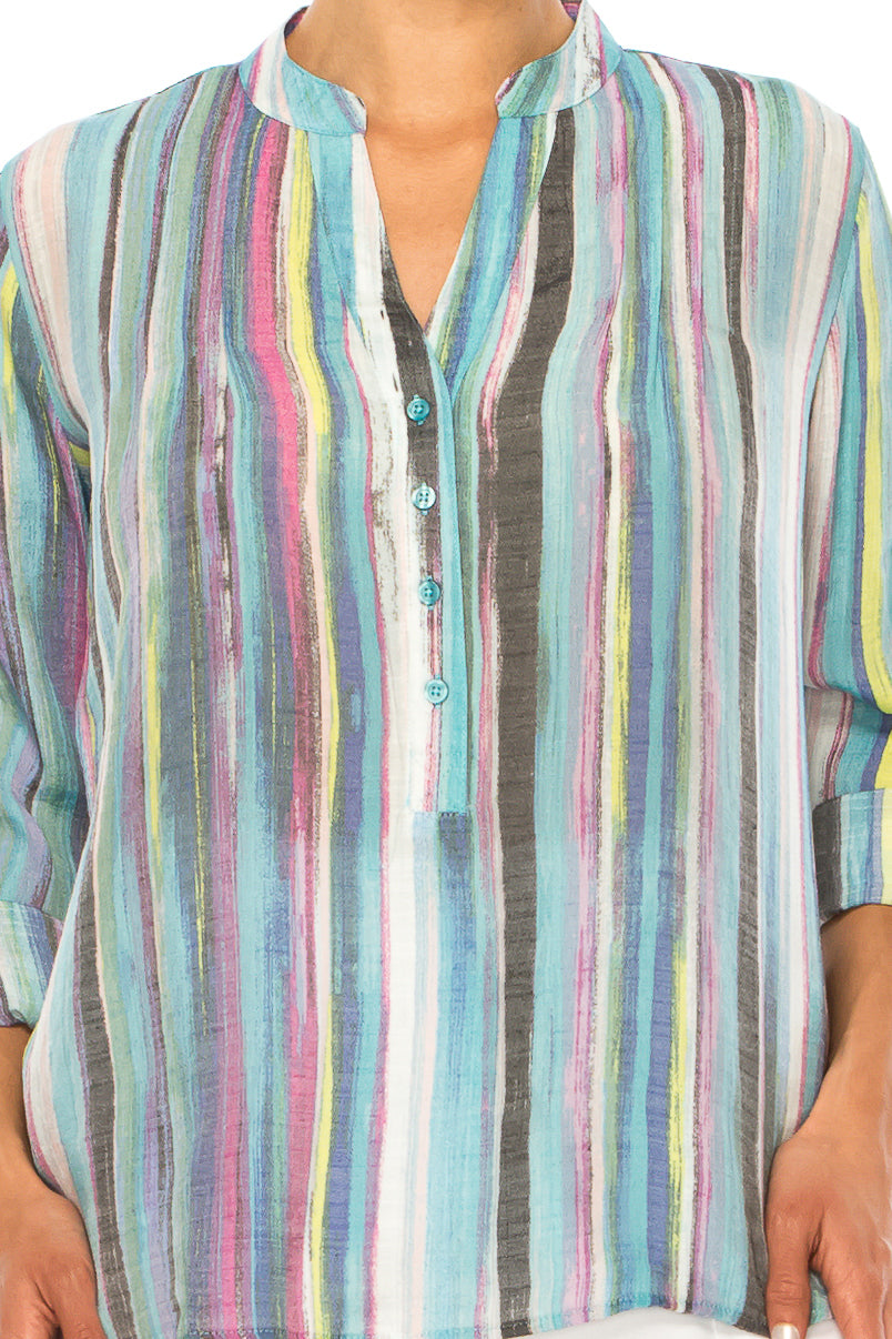 Zac & Rachel Split-Neck Printed 3/4 Sleeve Top