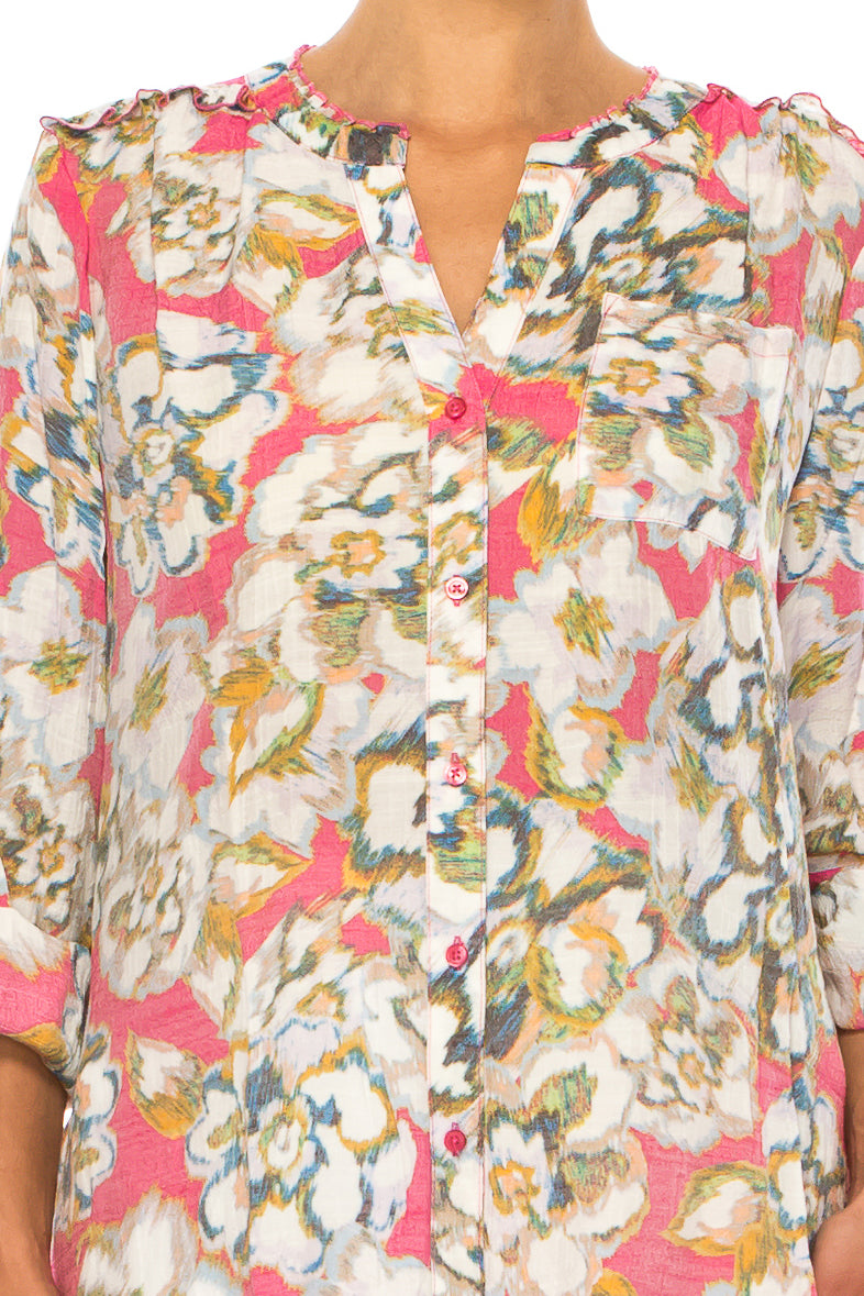 Zac & Rachel Printed 3/4 Sleeve Button Down Shirt