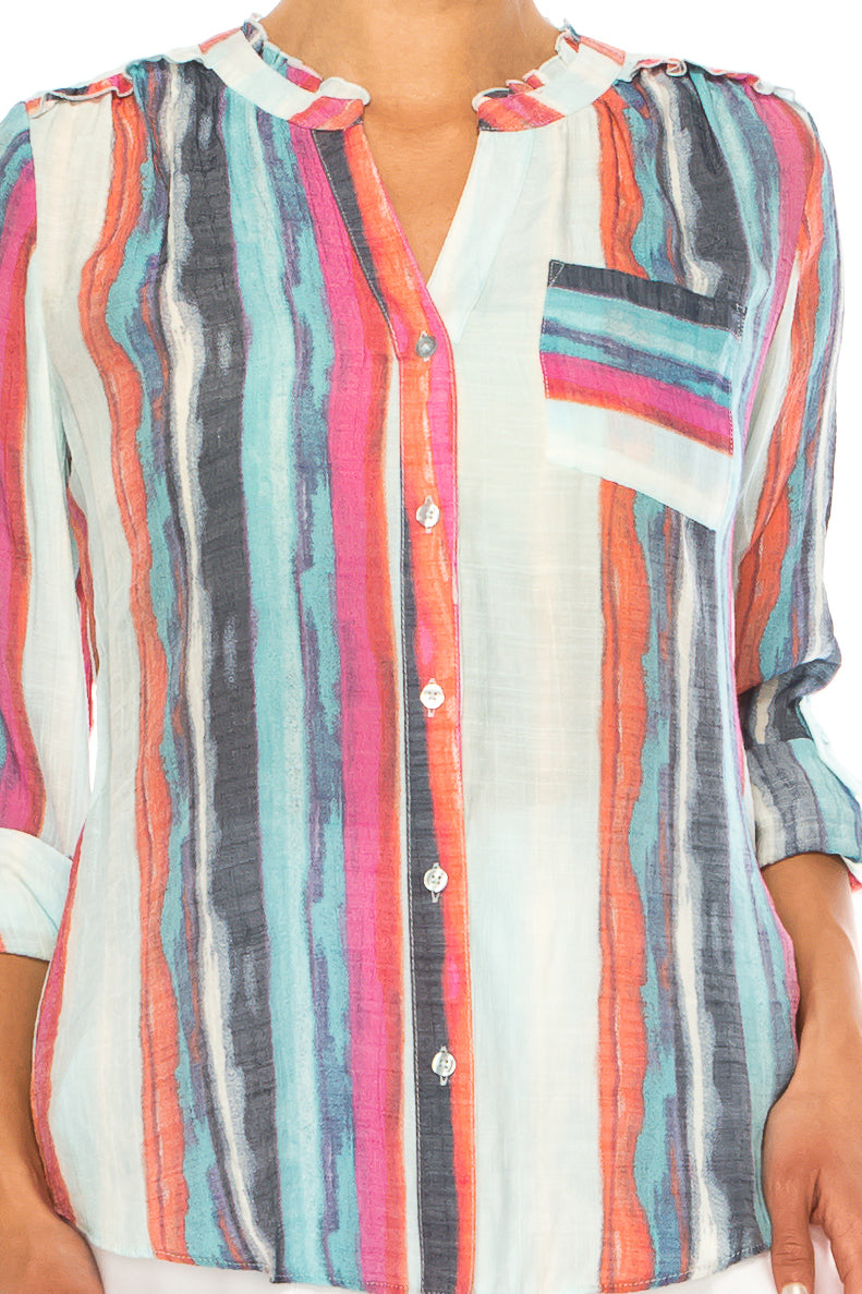 Zac & Rachel Printed 3/4 Sleeve Button Down Shirt