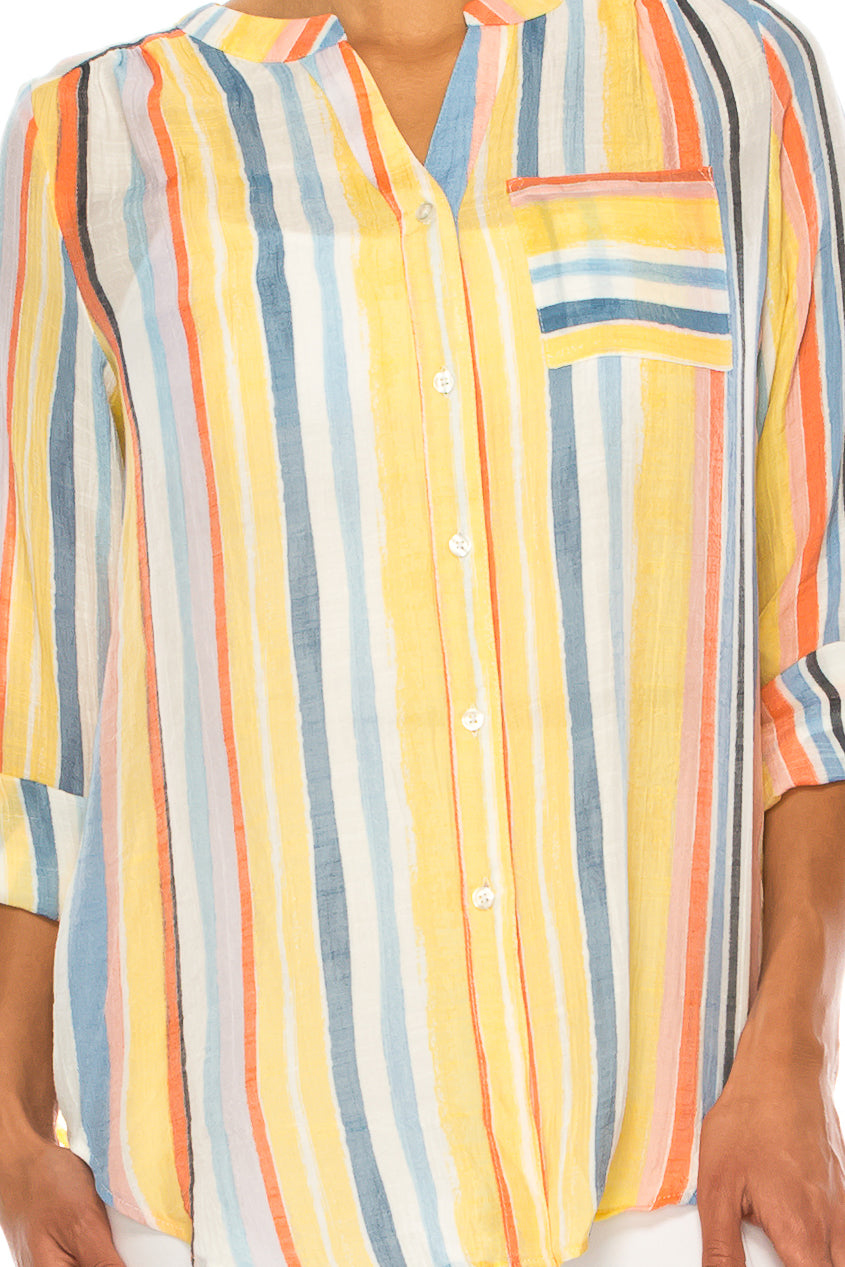 Zac & Rachel Printed 3/4 Sleeve Button Down Top