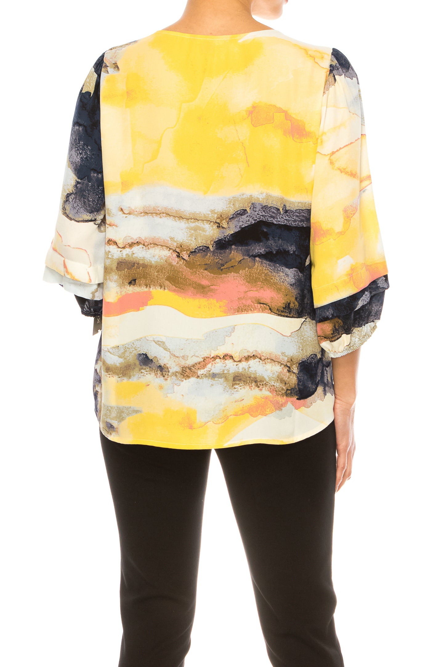 Zac & Rachel Layered 3/4 Sleeve Printed V-Neck Top