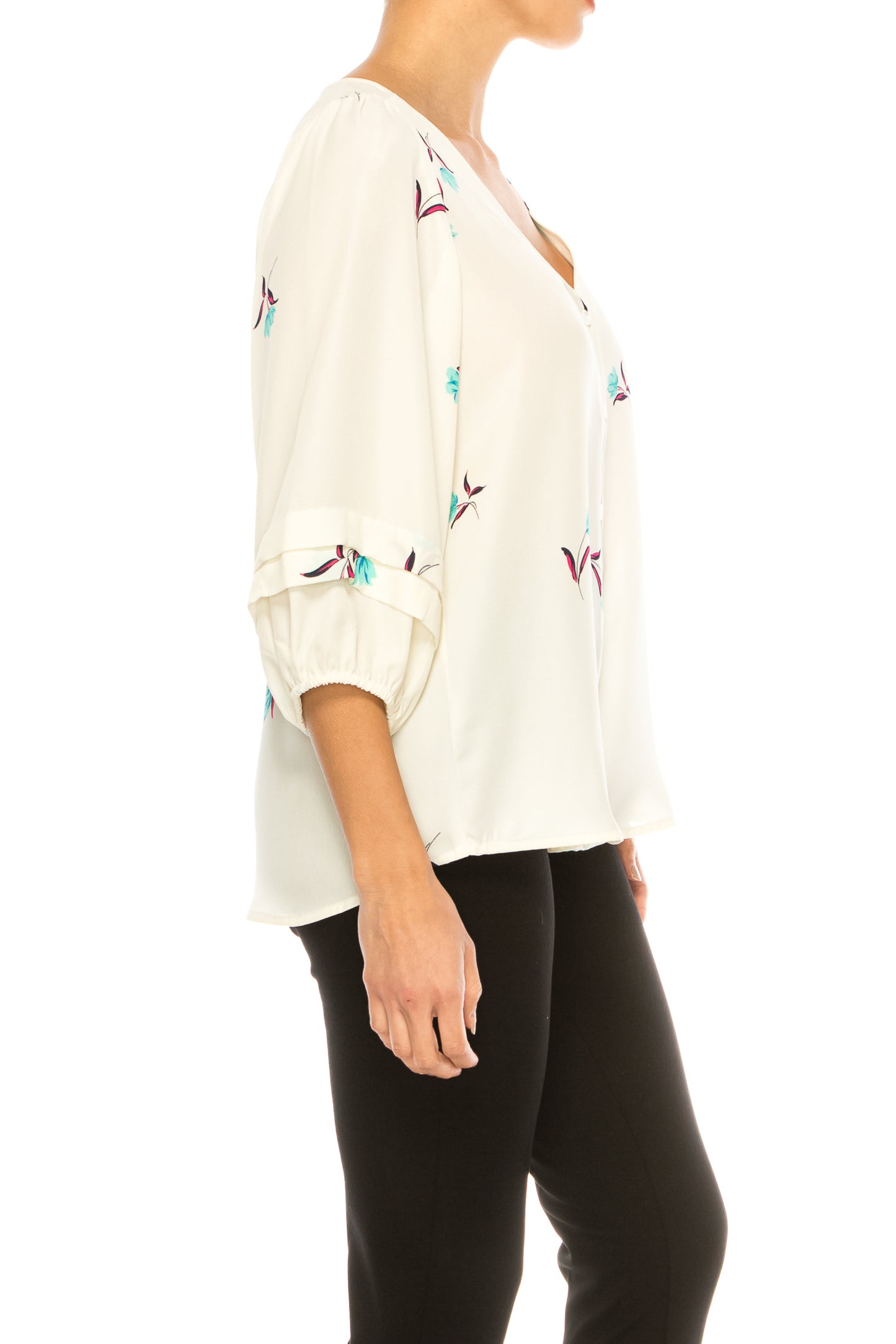 Zac & Rachel Layered 3/4 Sleeve Printed V-Neck Top