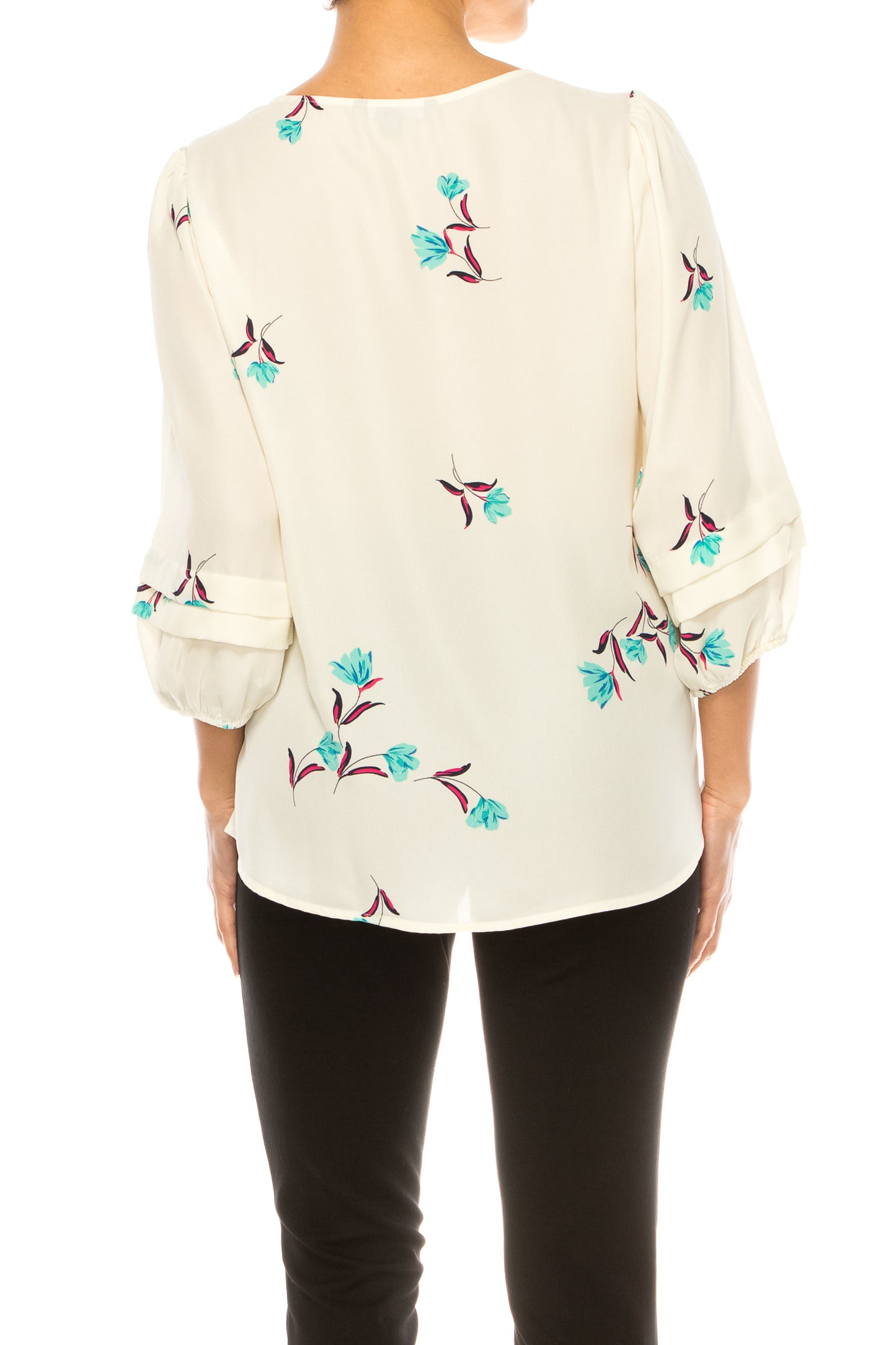 Zac & Rachel Layered 3/4 Sleeve Printed V-Neck Top