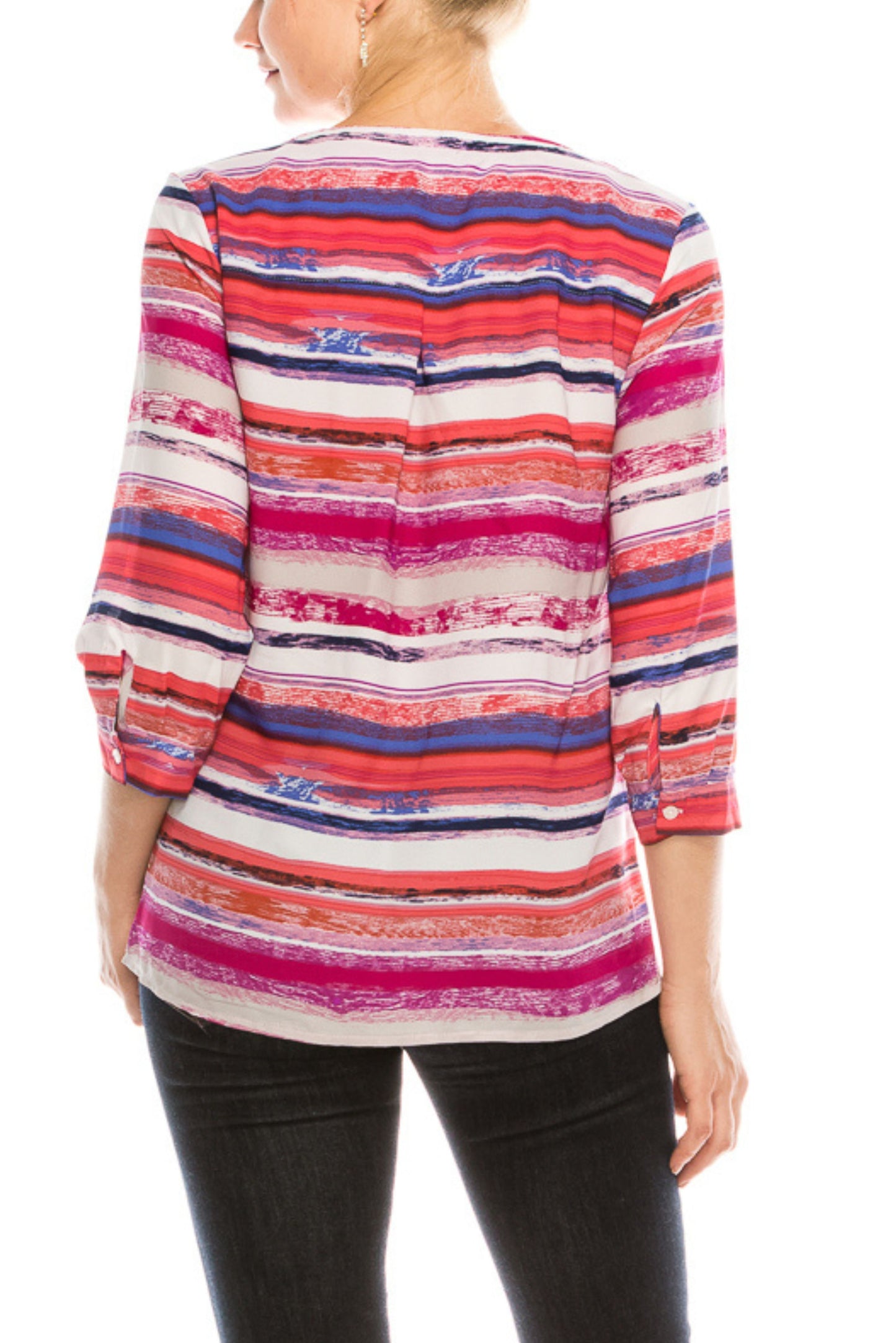 Zac & Rachel Split-Neck 3/4 Sleeve Crepe Top