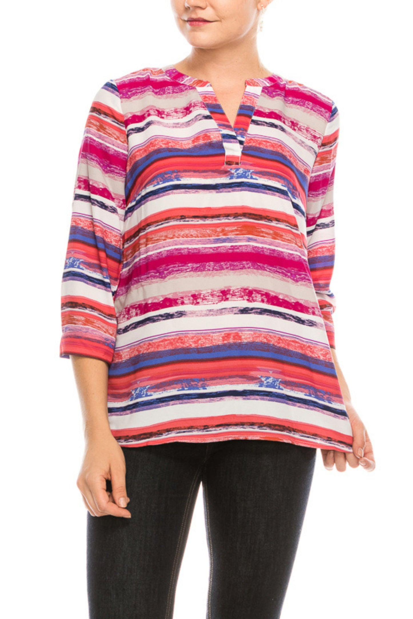 Zac & Rachel Split-Neck 3/4 Sleeve Crepe Top