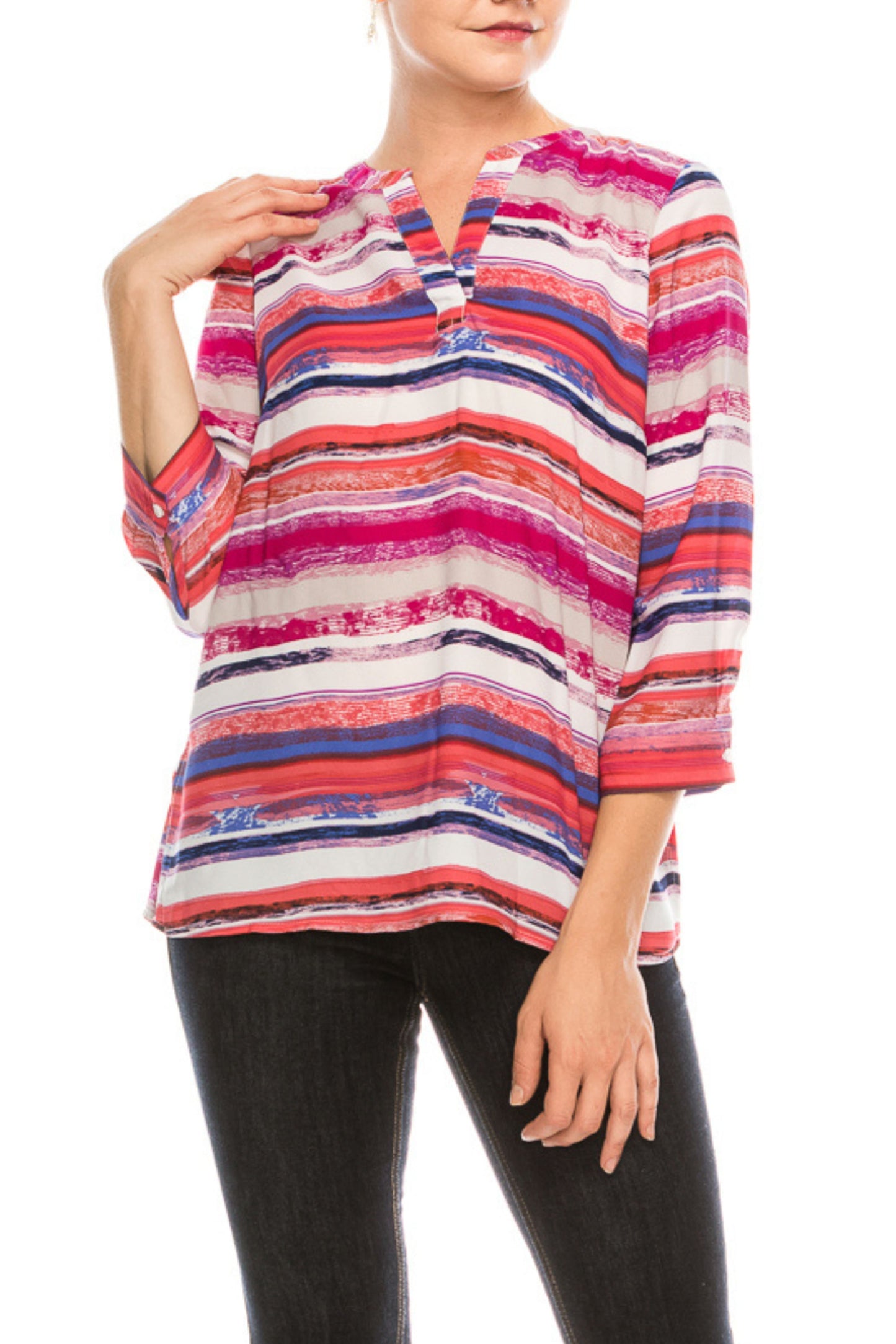 Zac & Rachel Split-Neck 3/4 Sleeve Crepe Top