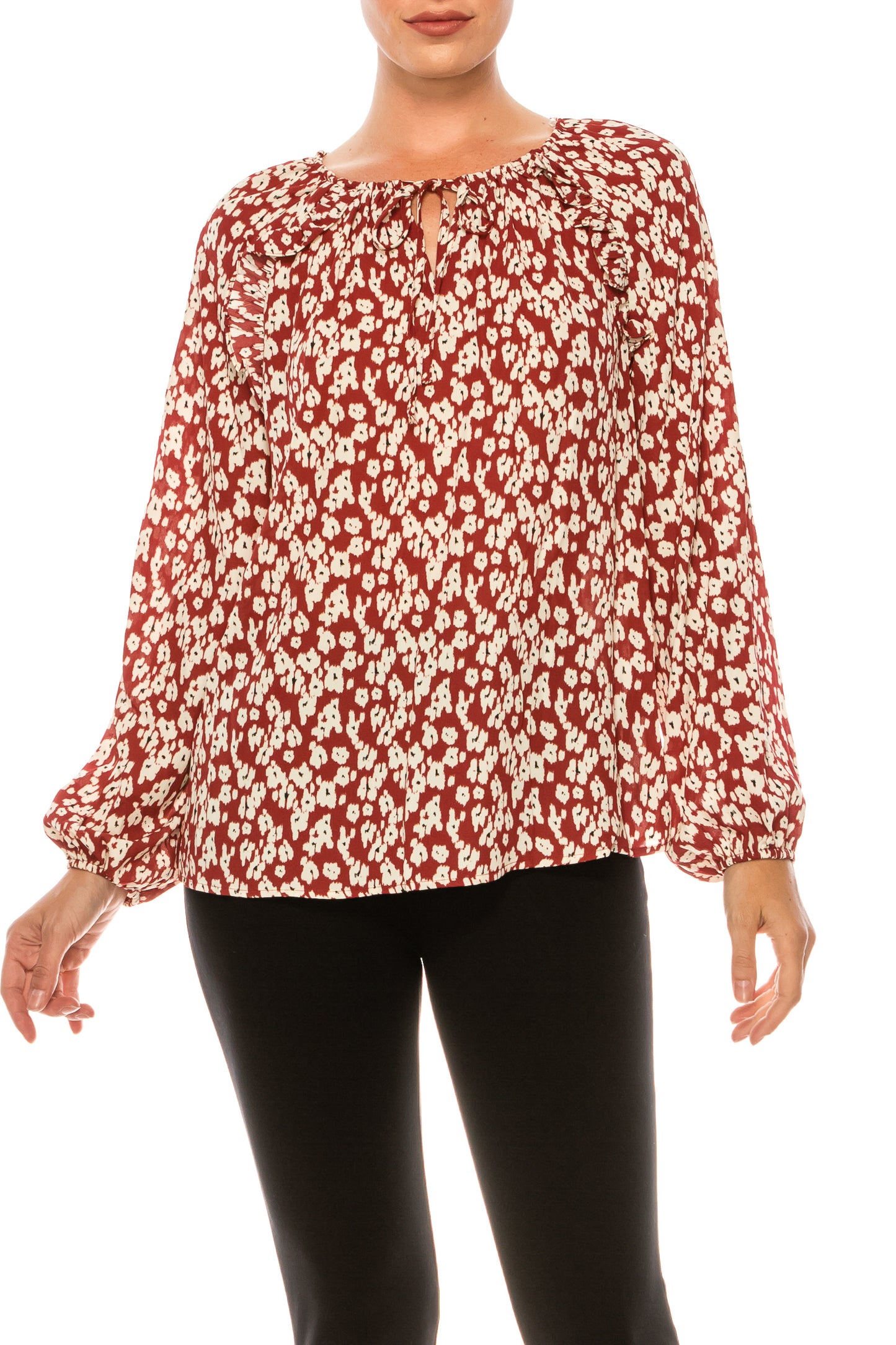 Zac & Rachel Printed Long Sleeve Front-Tie Top