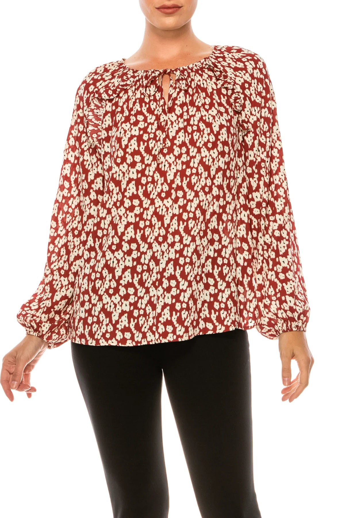 Zac & Rachel Printed Long Sleeve Front-Tie Top