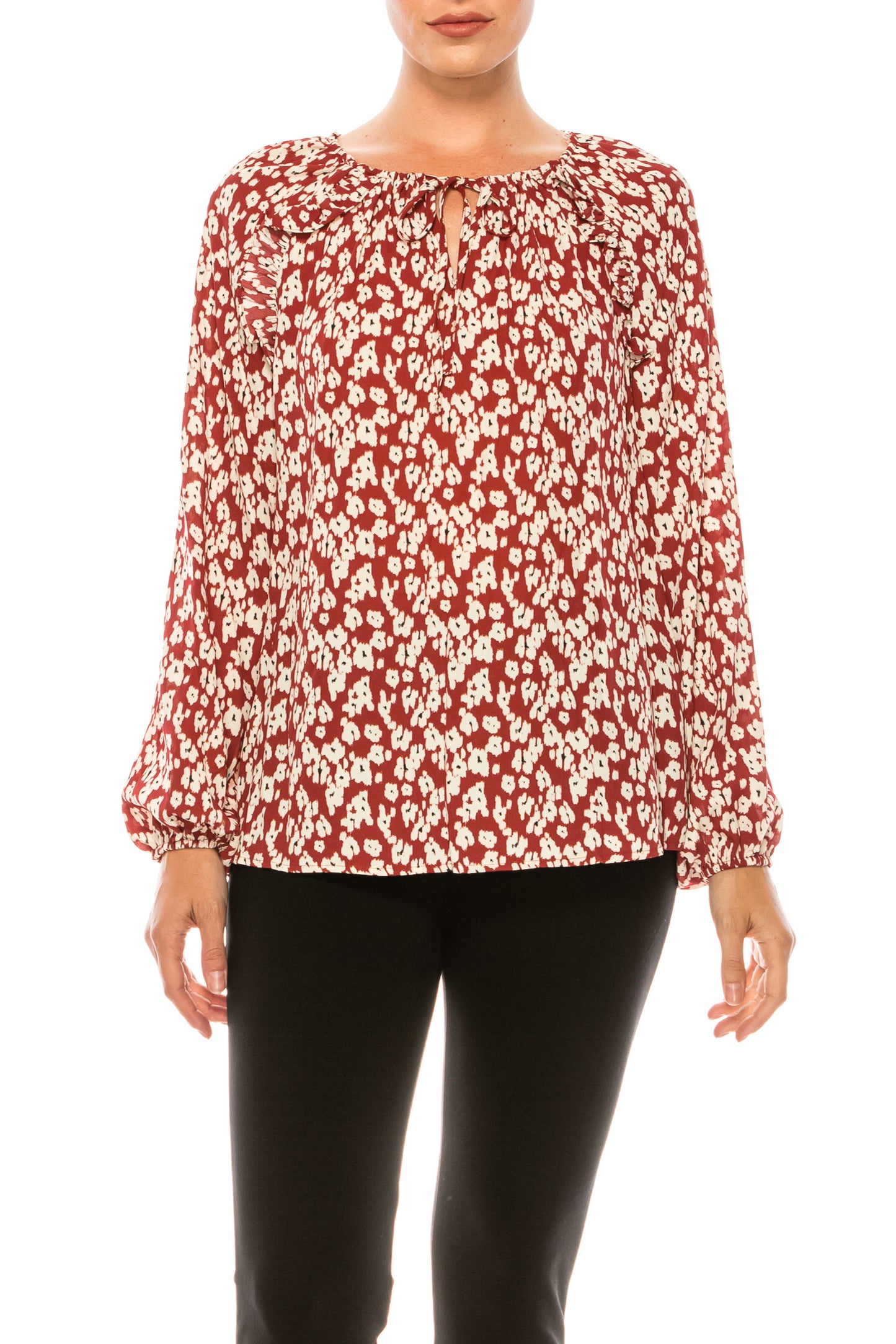Zac & Rachel Printed Long Sleeve Front-Tie Top