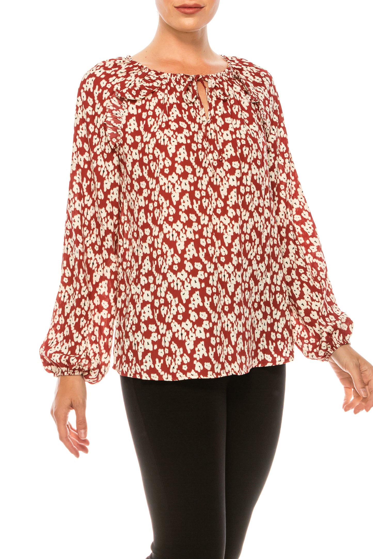 Zac & Rachel Printed Long Sleeve Front-Tie Top