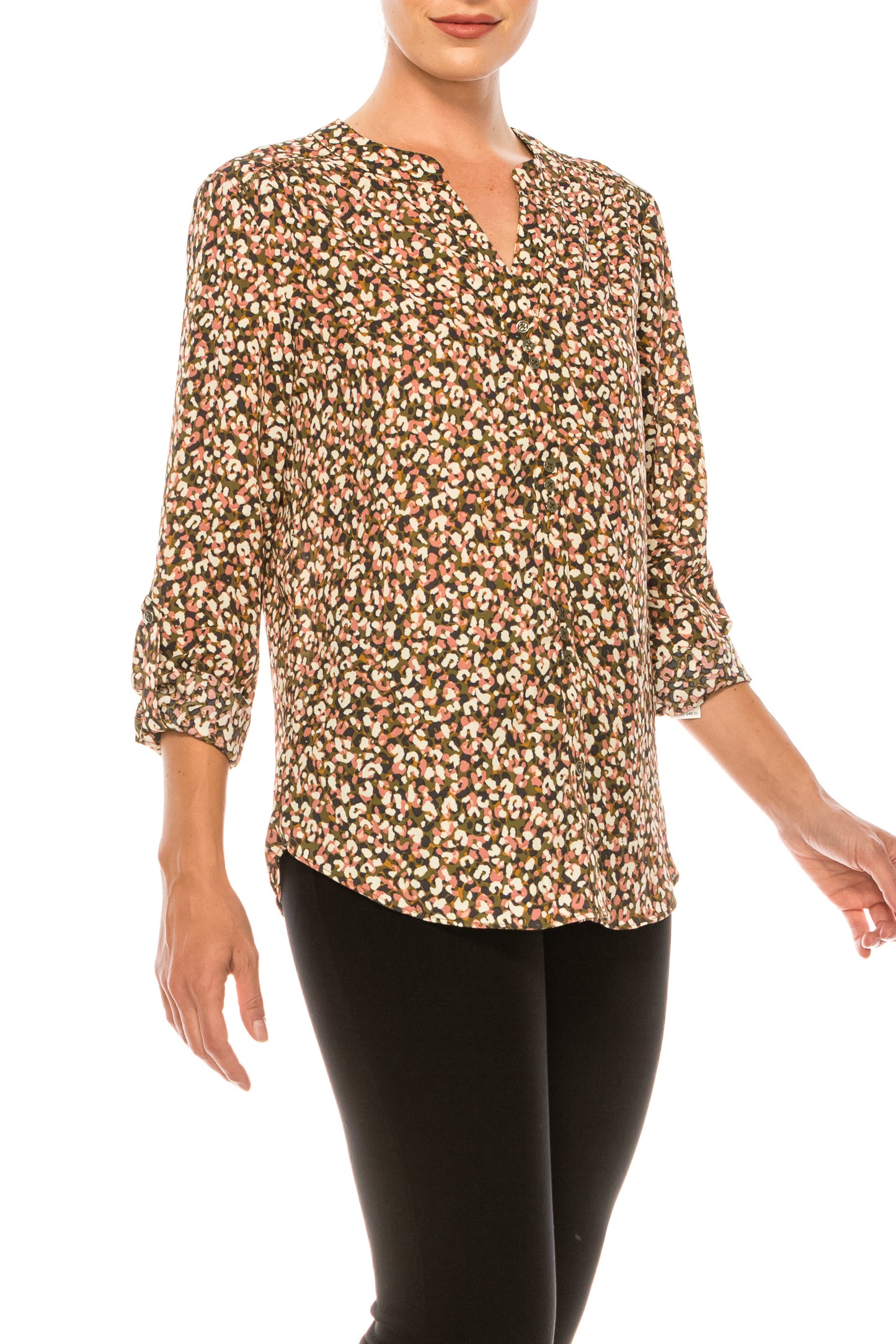 Zac & Rachel Printed Button-Up Long Sleeve Top