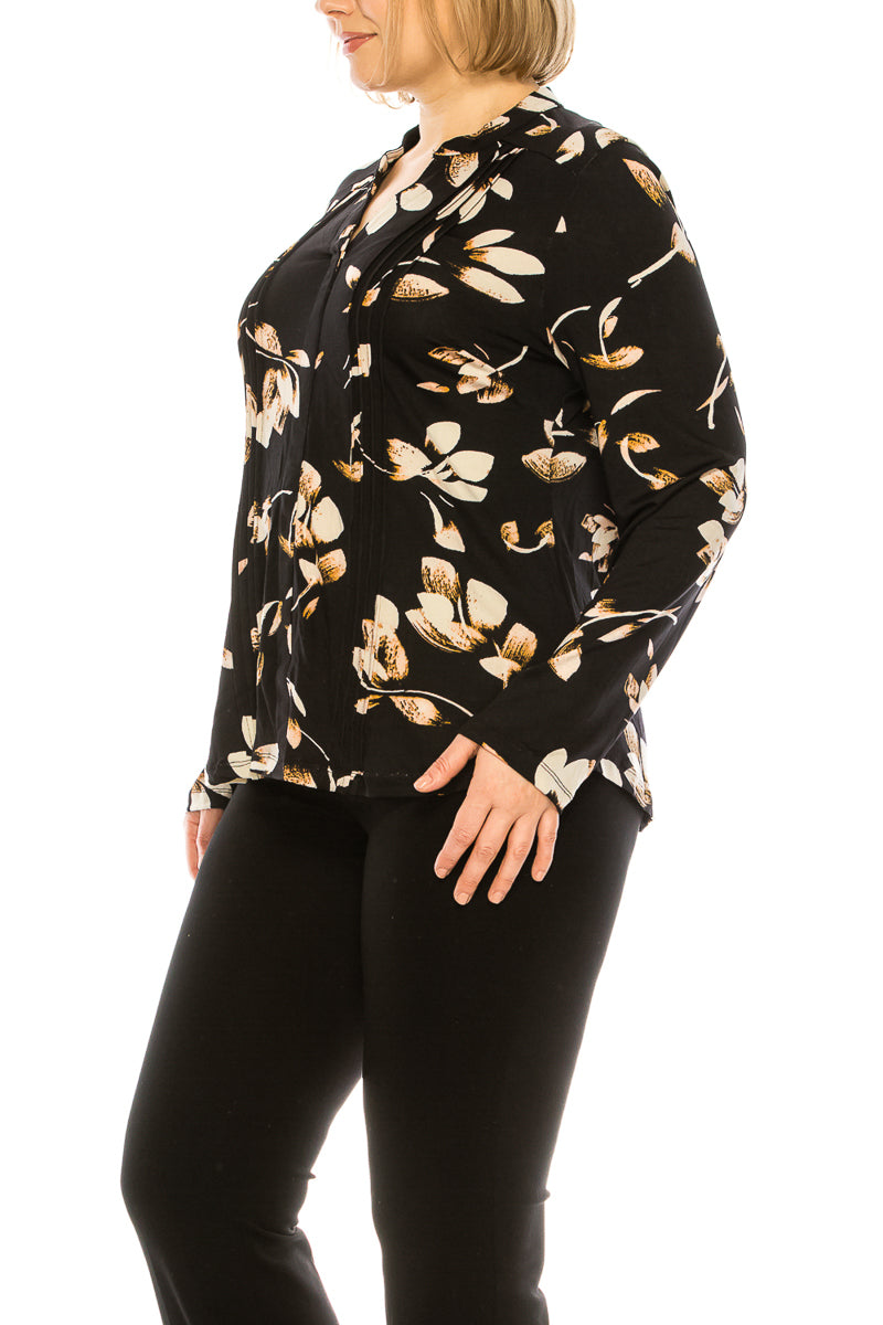 Zac & Rachel Multi Print Pleated Long Sleeve Blouse