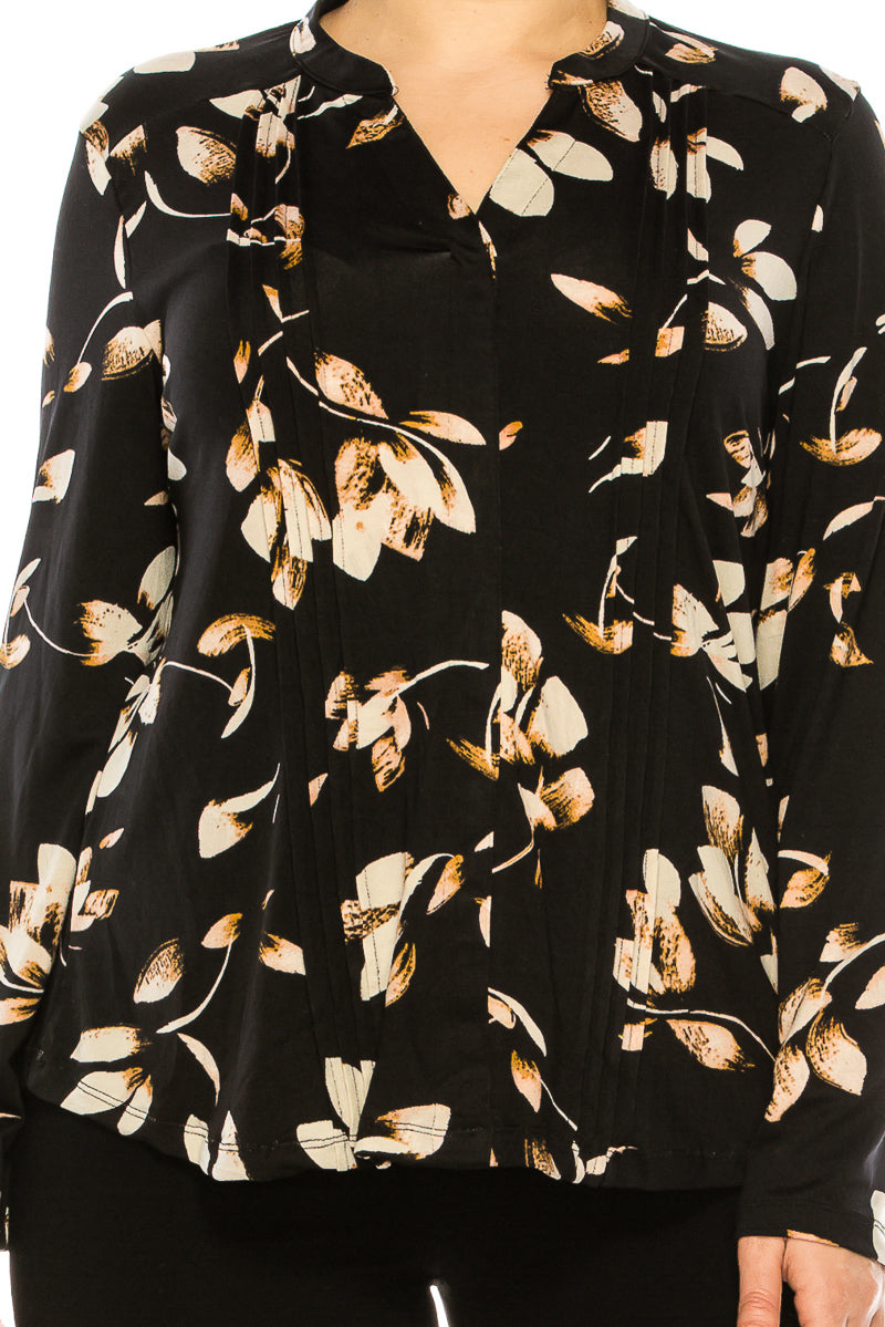 Zac & Rachel Multi Print Pleated Long Sleeve Blouse
