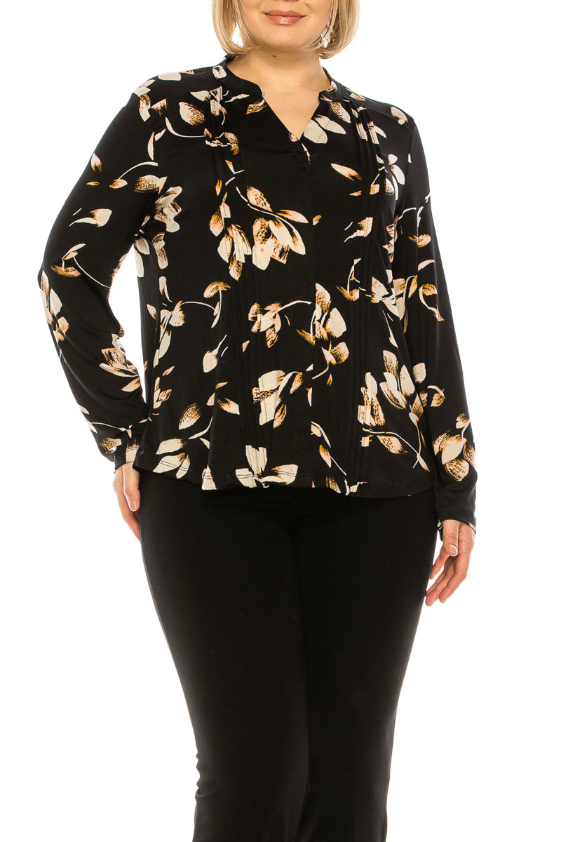 Zac & Rachel Multi Print Pleated Long Sleeve Blouse