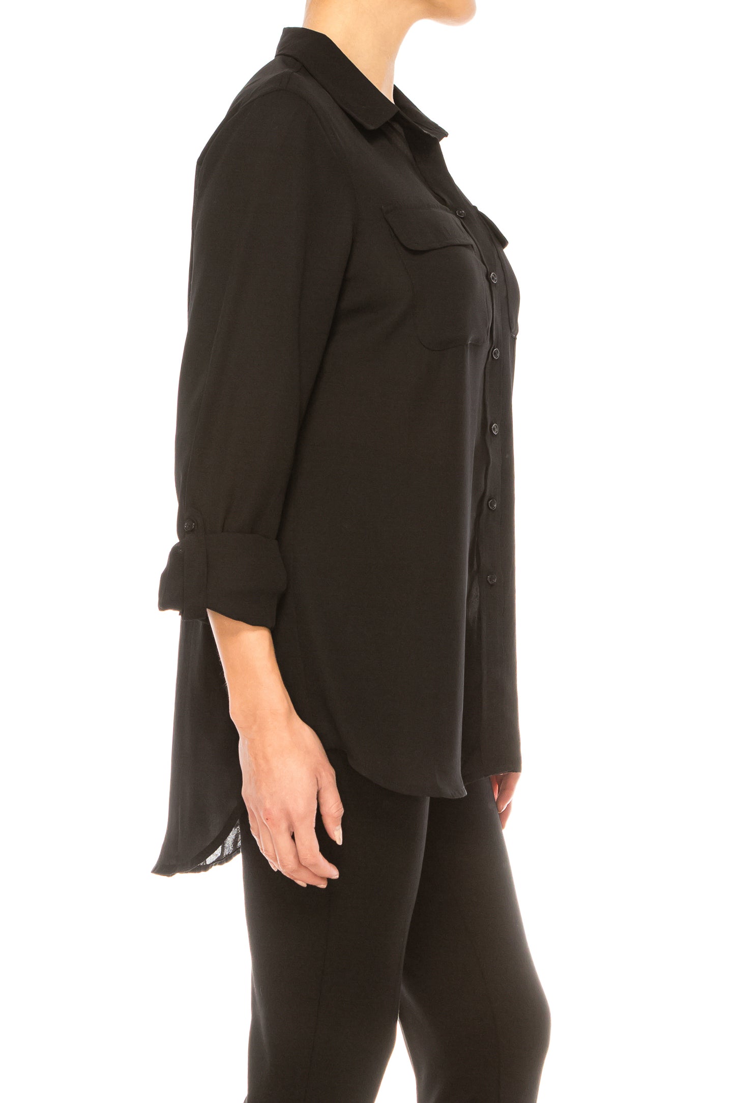 Zac & Rachel 3/4 Sleeve Button Down High-Low Top