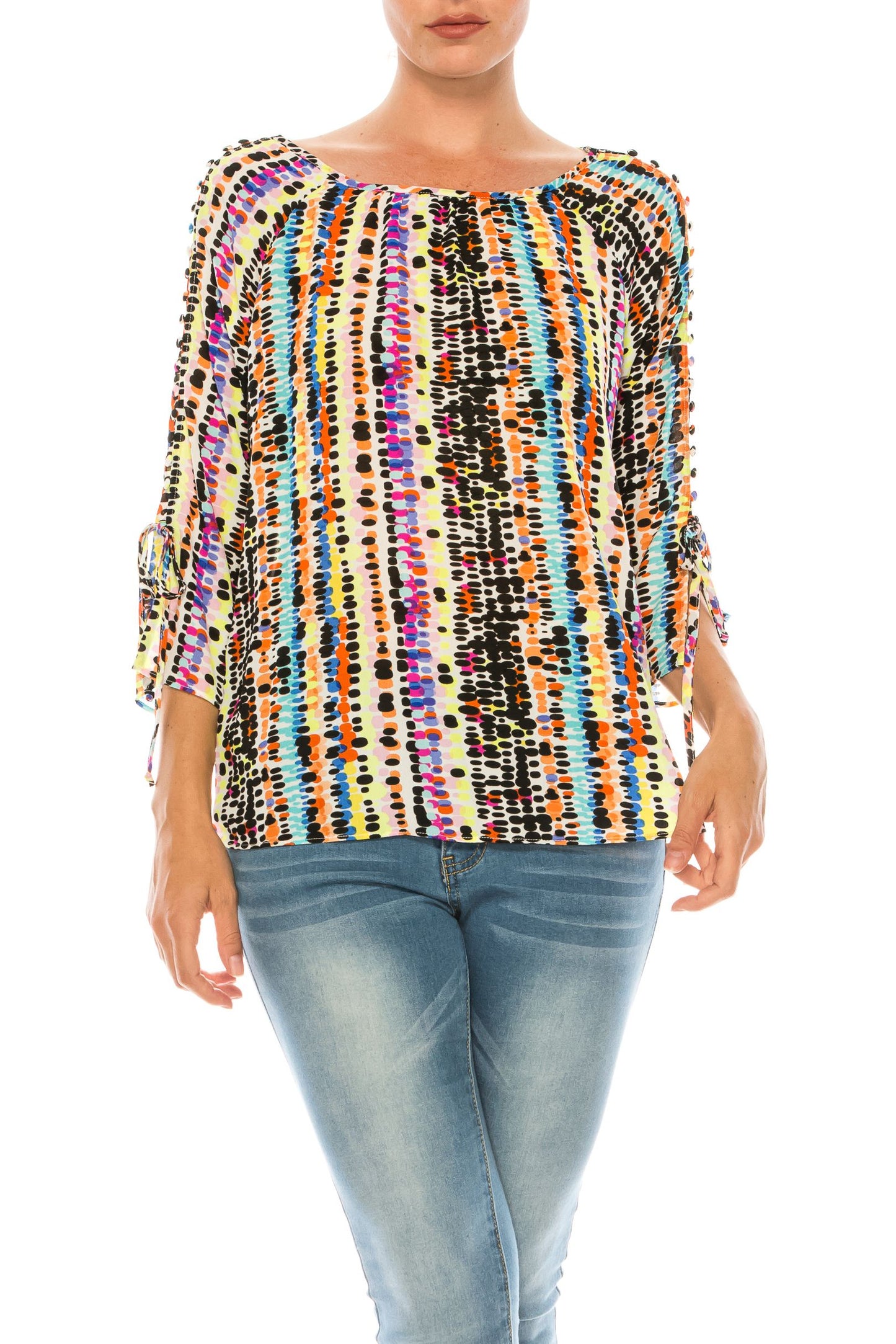 Jessica Rose Fabric Button-Loop 3/4 Sleeve Blouse