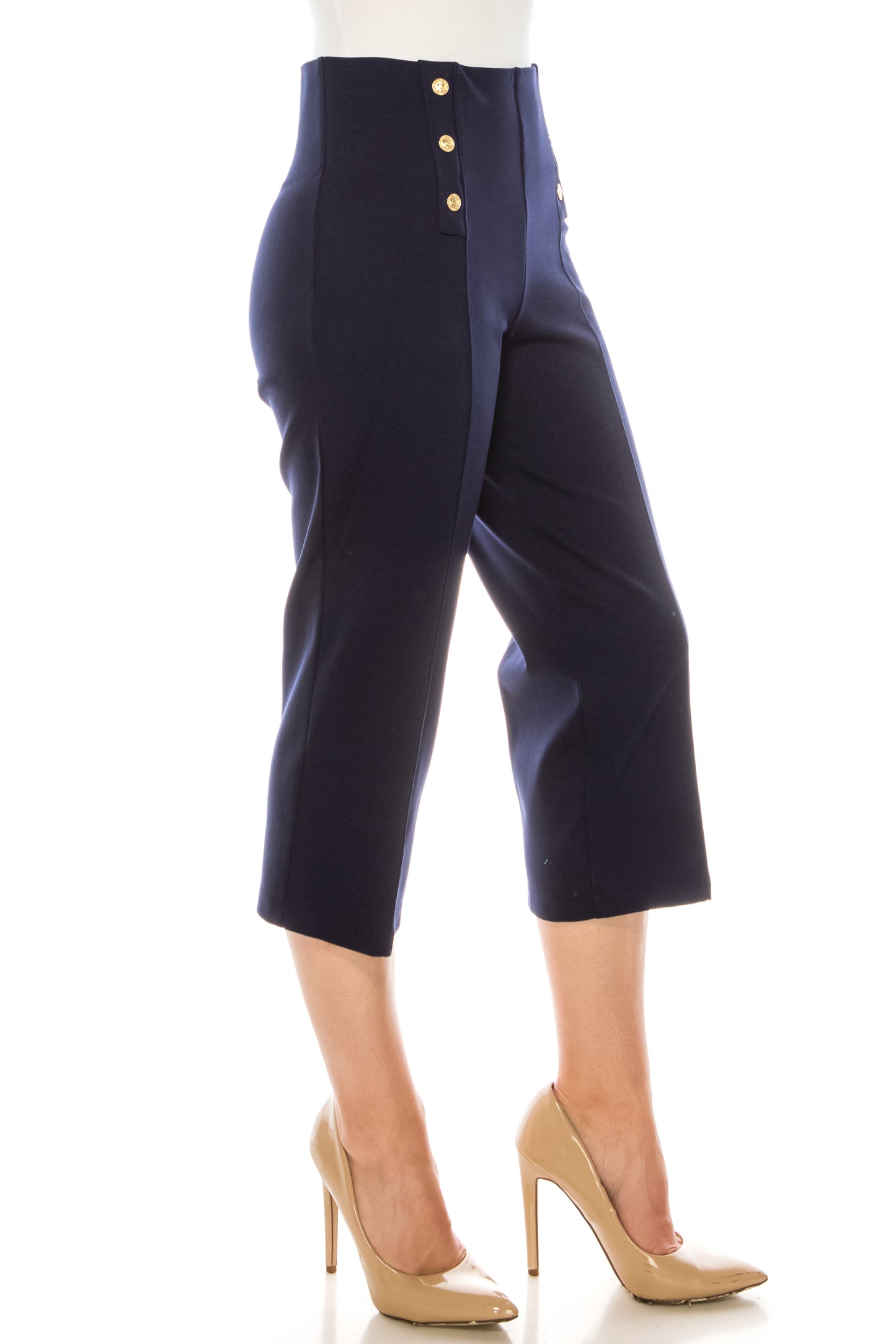Nygard Navy Solid Capri Legging