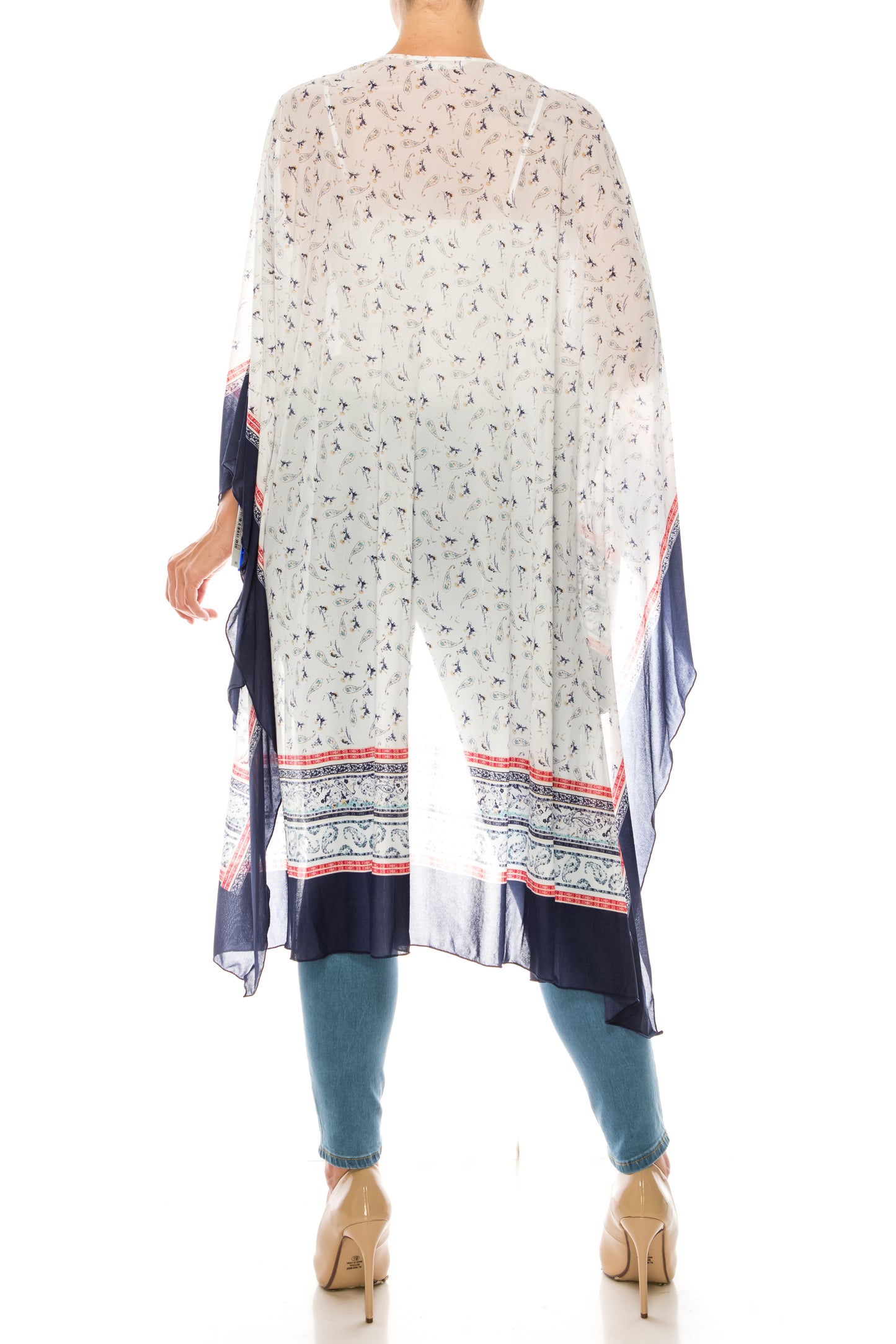 Nygard White Paisley Print 3/4 Sleeve Duster Jacket
