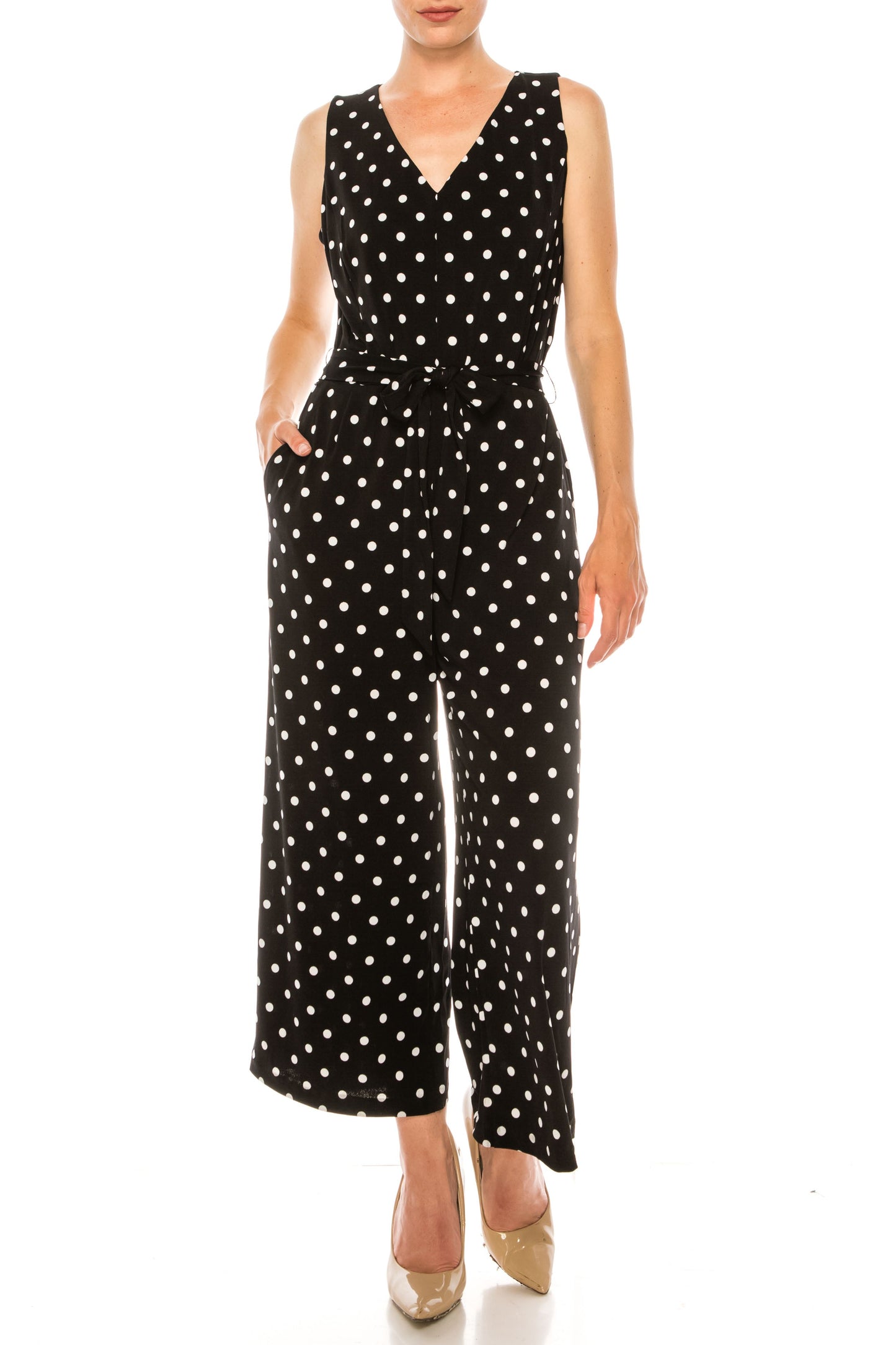 Nygard Black & White Polkadot Sleeveless Jumpsuit