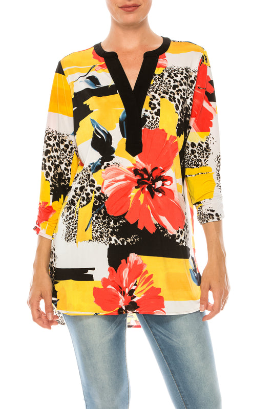 Nygard White Orange Multi Print 3/4 Sleeve Tunic Top