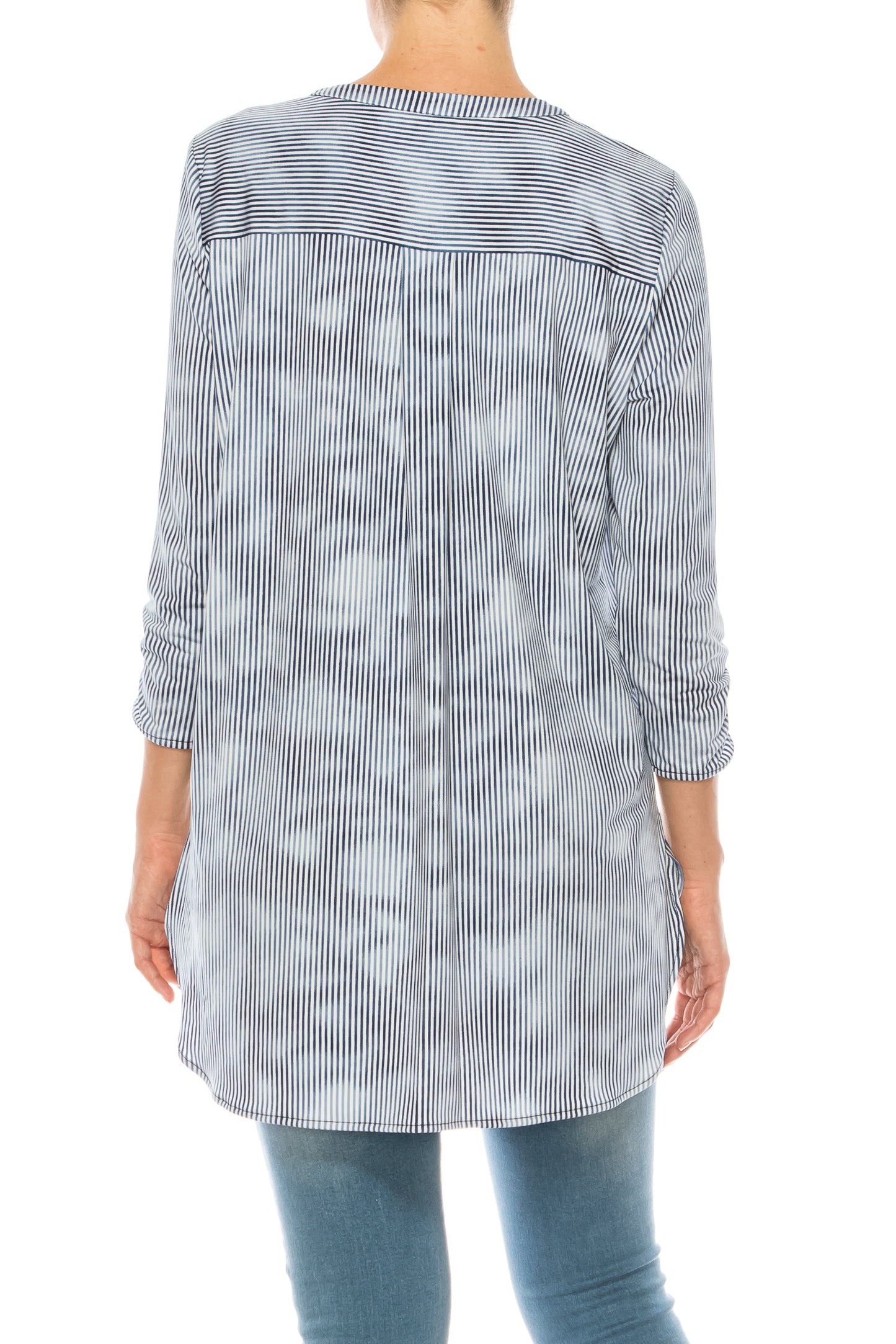 Nygard Indigo Cloud Striped 3/4 Sleeve Tunic Top