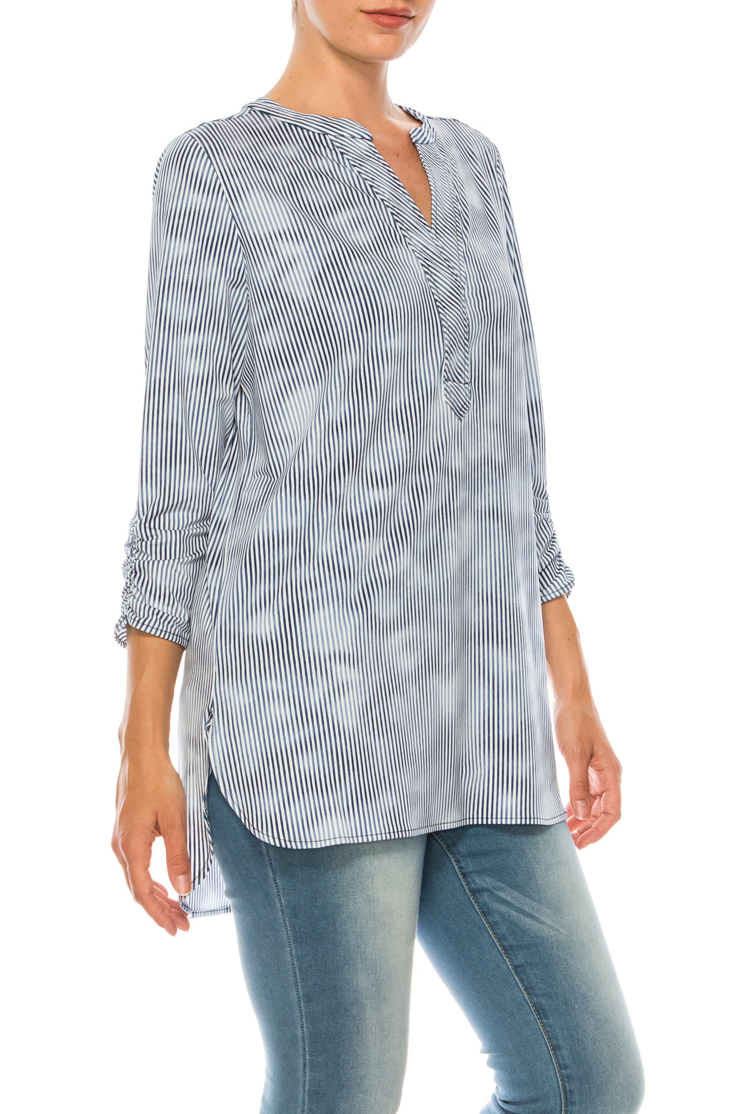Nygard Indigo Cloud Striped 3/4 Sleeve Tunic Top