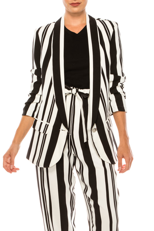 Nygard Black White Stripe 3/4 Sleeve Blazer