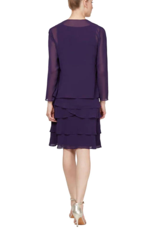 SLNY Chiffon Tiered 2-Piece Evening Jacket Dress