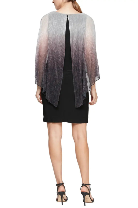 SLNY Metallic Capelet Short Evening Dress