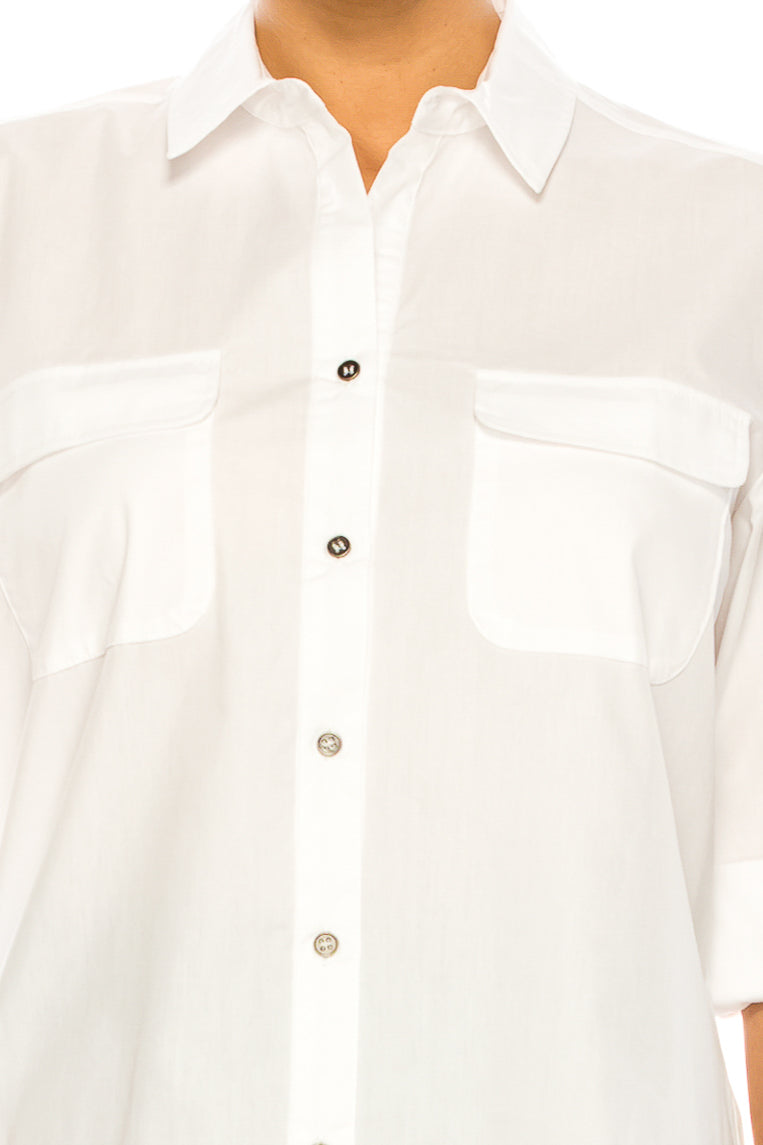 Hester & Orchid White Button Up Collared Top