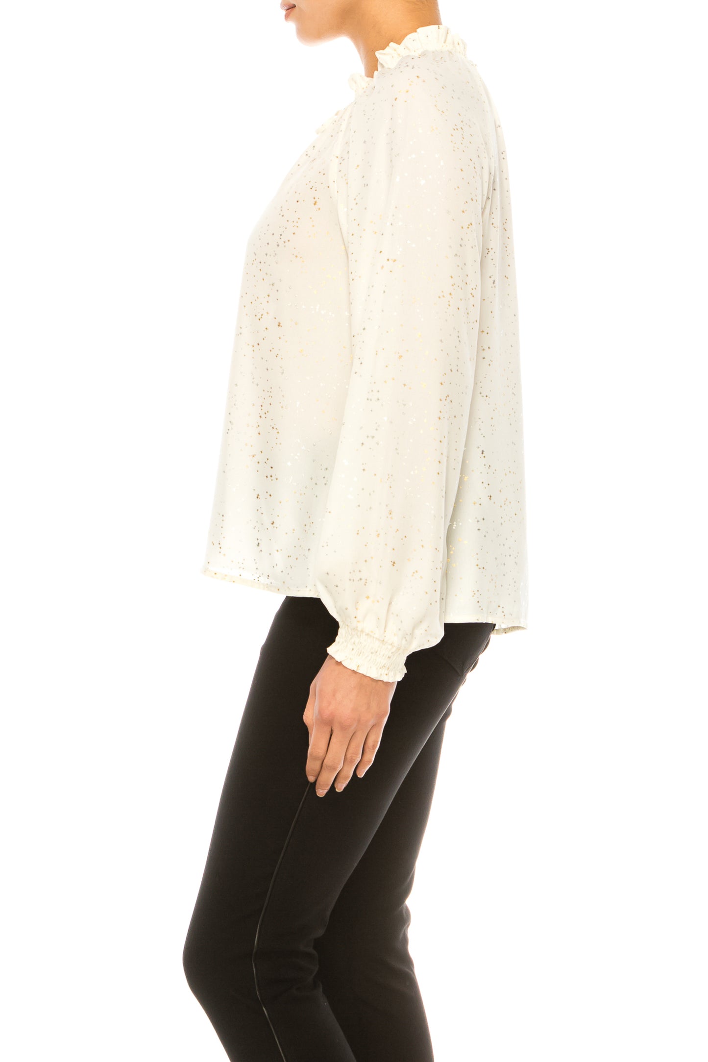 Hope & Harlow Peasant Neck Tie Print Top