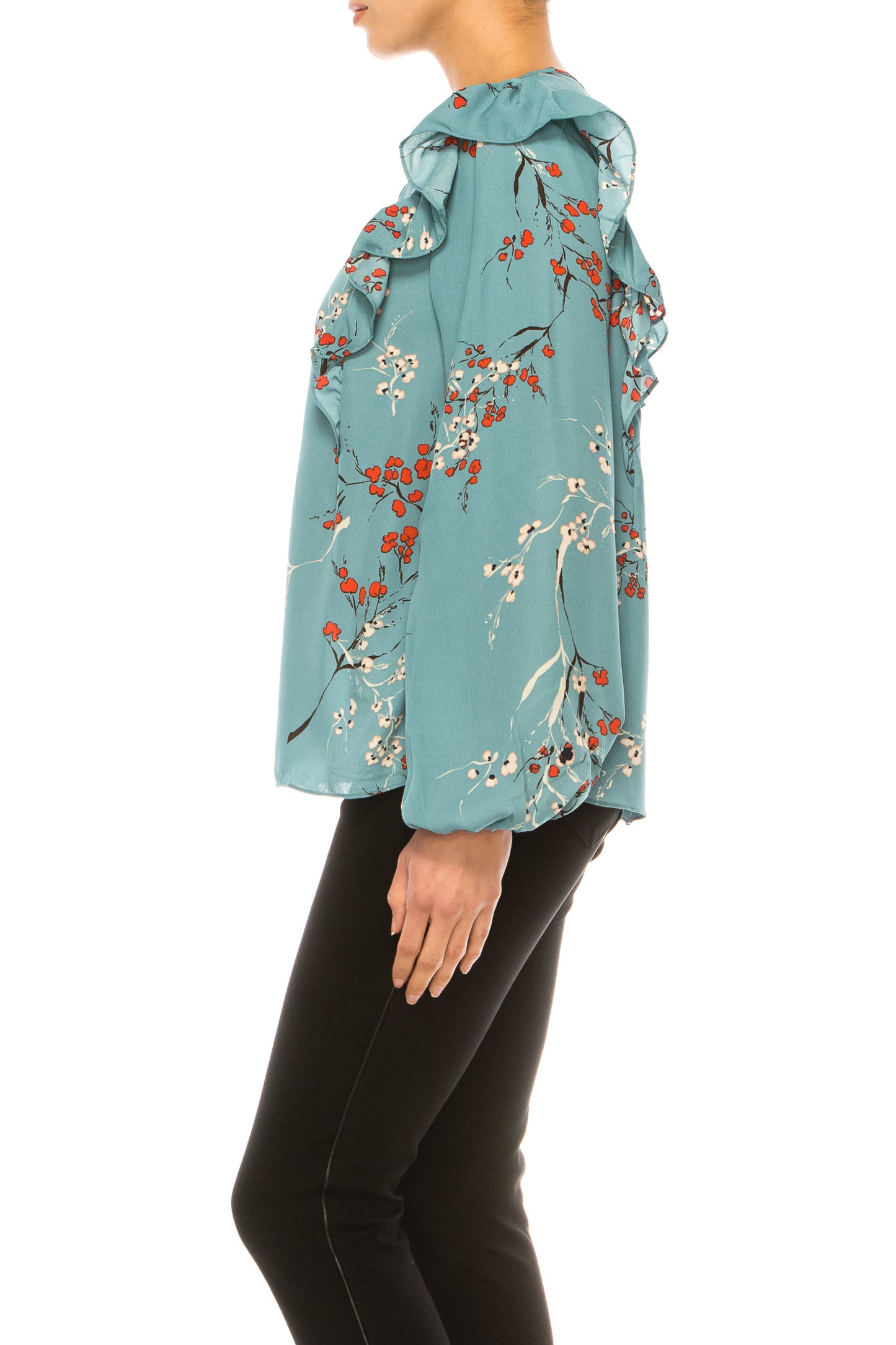 Hope & Harlow Ruffled Long Sleeve Printed Top