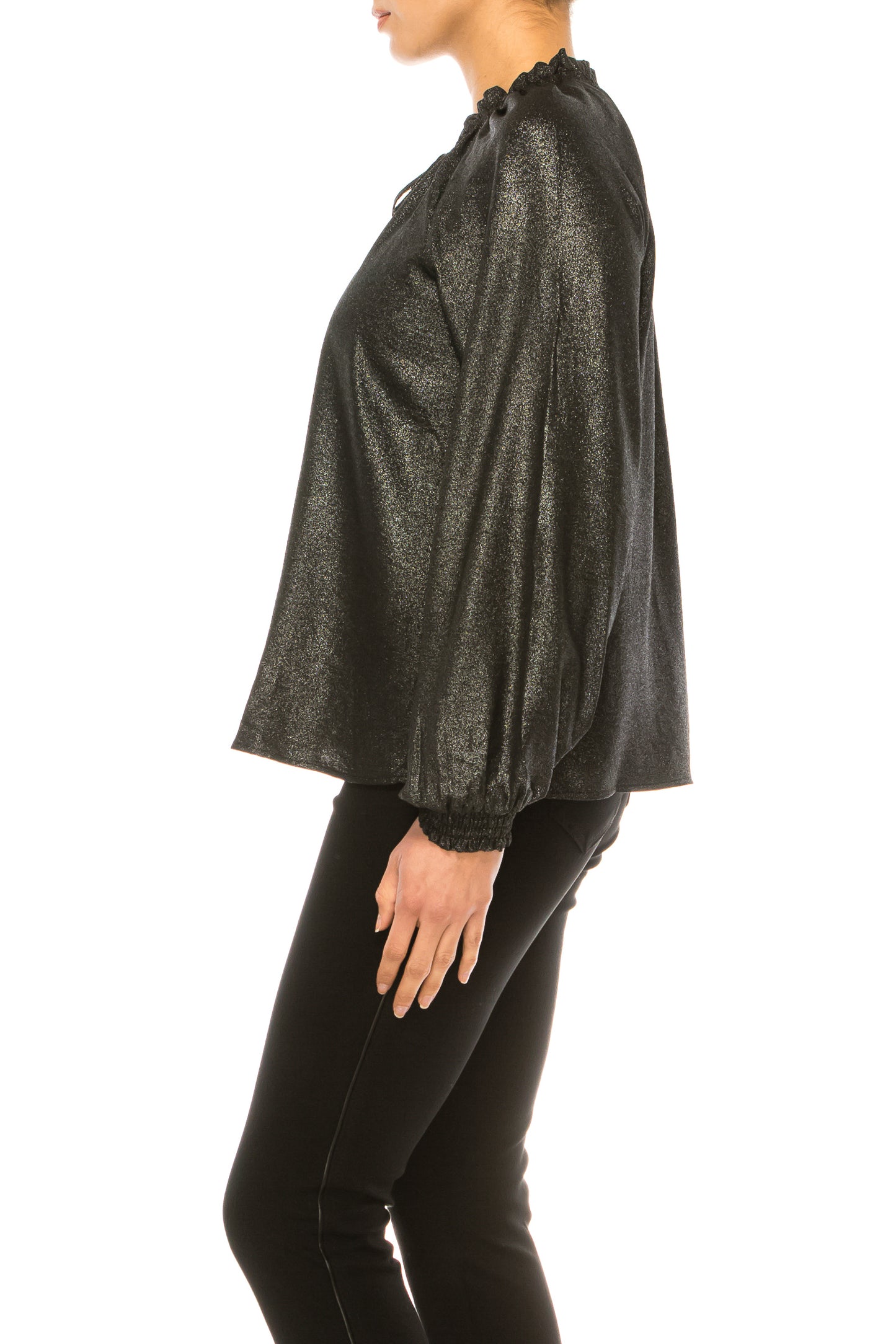 Hope & Harlow Shimmer Peasant Long Sleeve Top