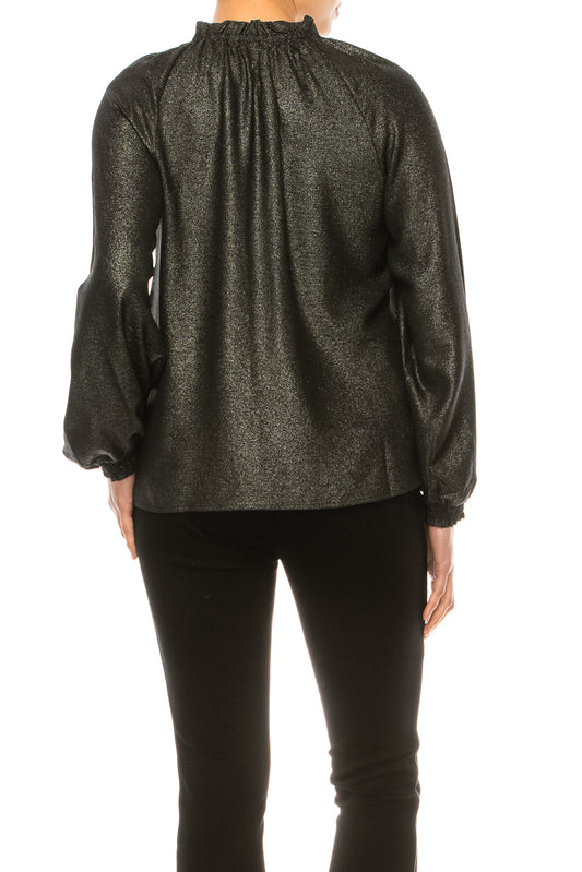 Hope & Harlow Shimmer Peasant Long Sleeve Top