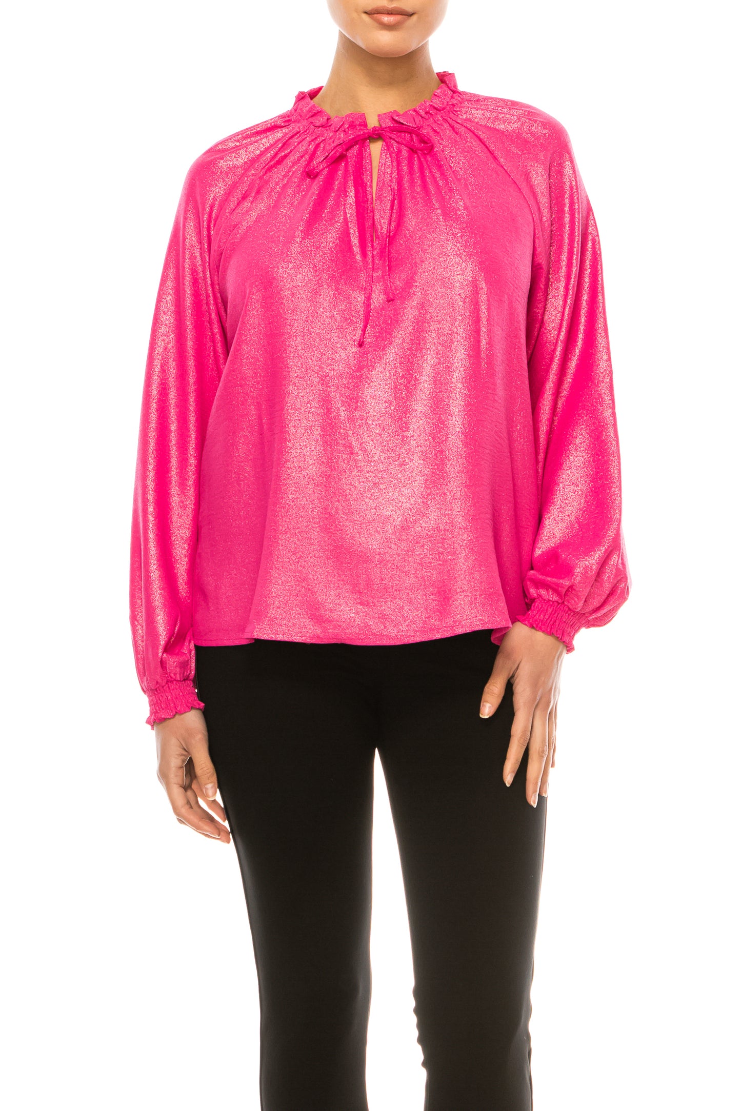 Hope & Harlow Shimmer Peasant Long Sleeve Top