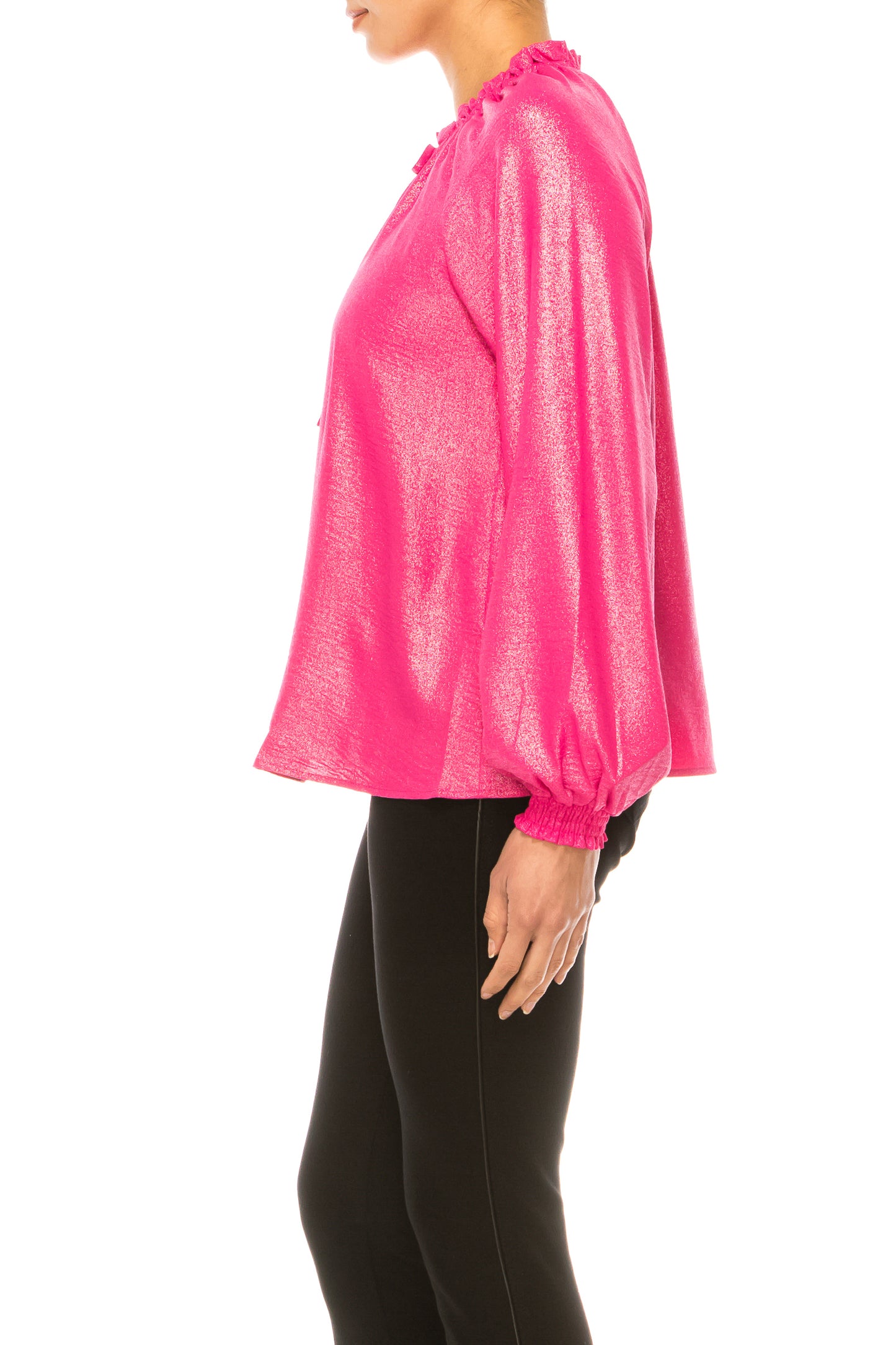 Hope & Harlow Shimmer Peasant Long Sleeve Top