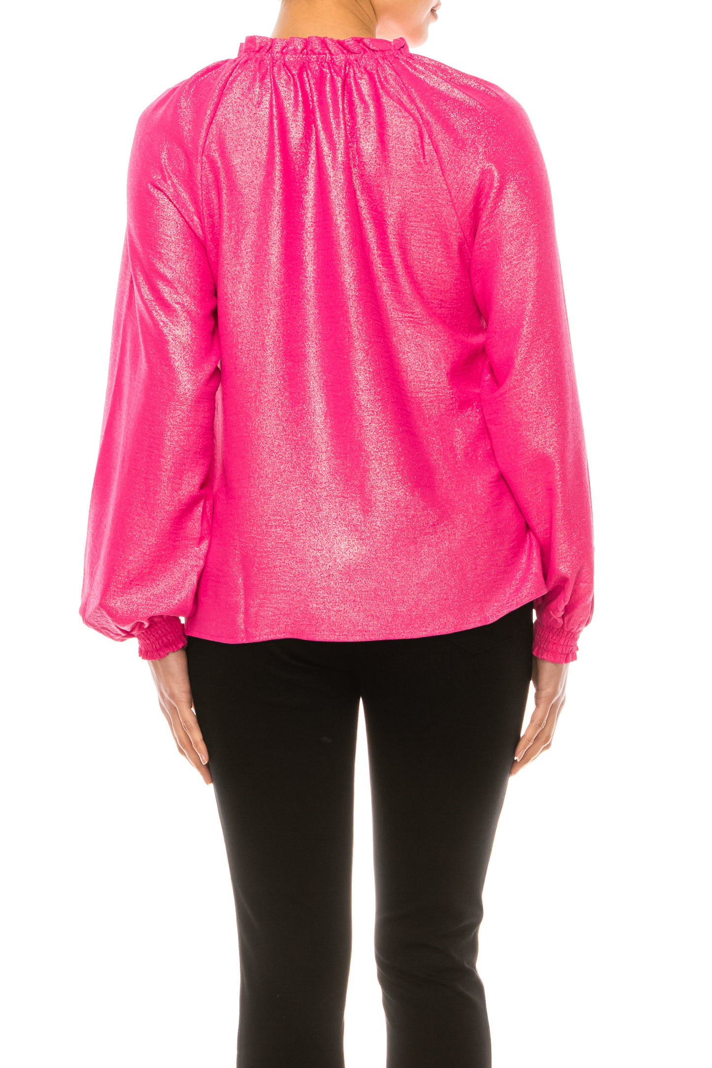 Hope & Harlow Shimmer Peasant Long Sleeve Top