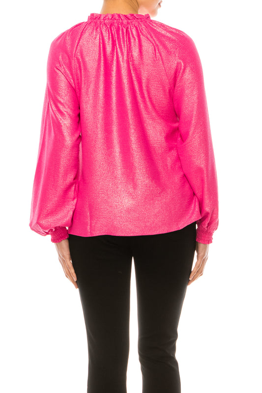 Hope & Harlow Shimmer Peasant Long Sleeve Top