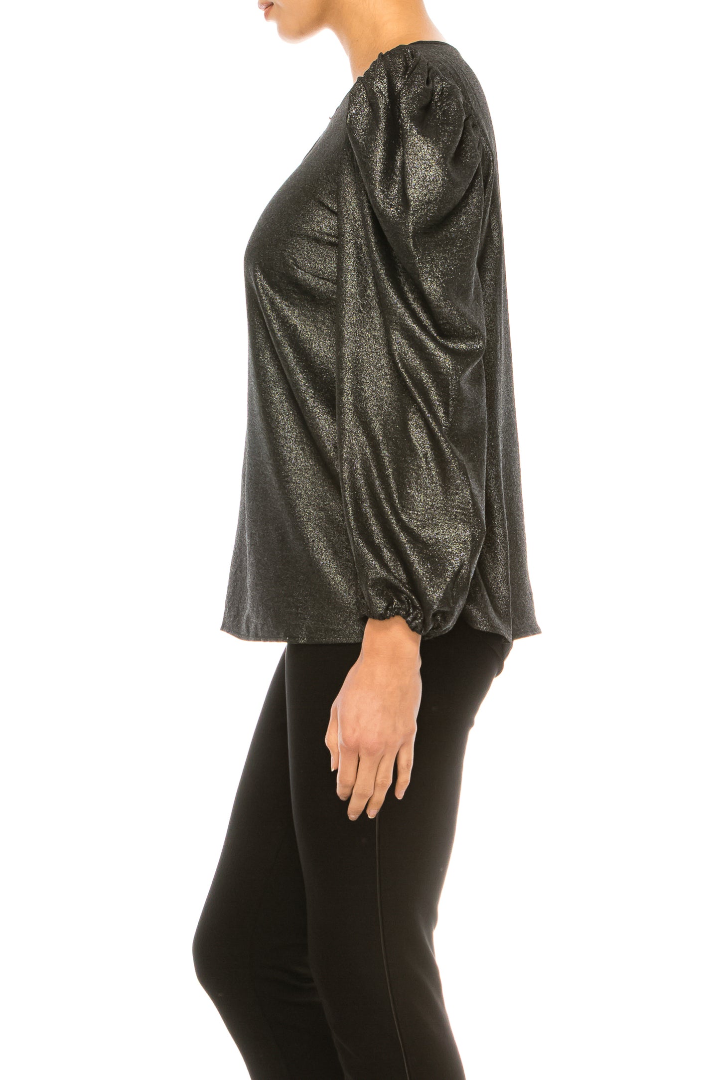 Hope & Harlow Shimmer Keyhole Long Sleeve Top
