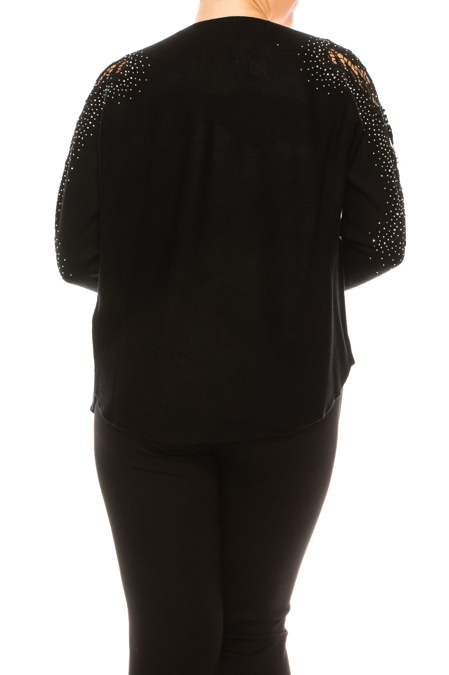 LIV Black Embroidery Long Sleeve Open Front Knit Jacket