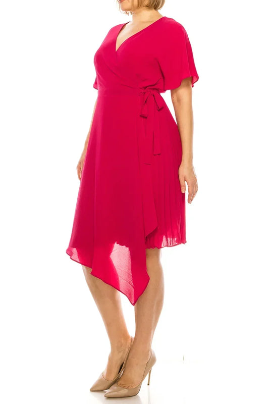 Maggy London Sangria short flutter sleeve pleated midi wrap dress