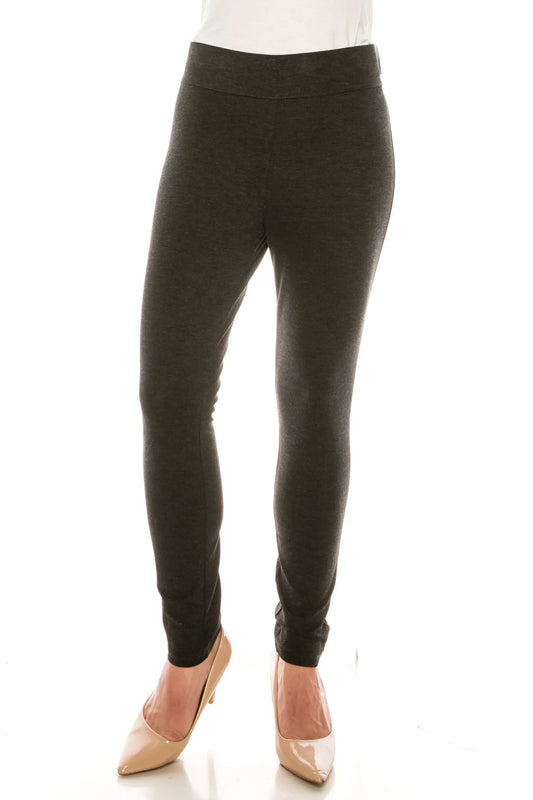 NYGARD charcoal heather skinny leg leggings paired with nude pointed-toe pumps