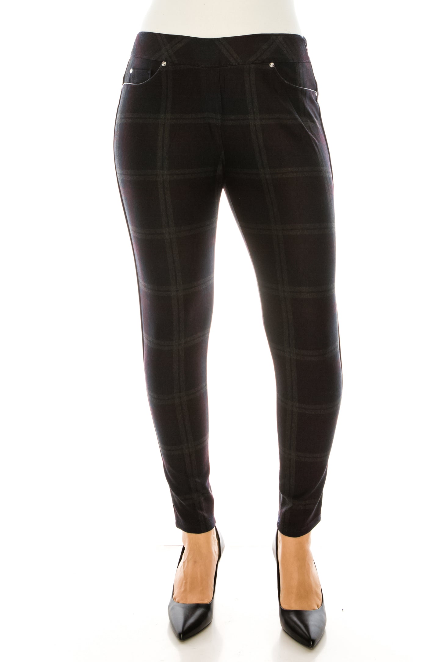 Nygard Navy Plaid Print 3 Pocket Skinny Jegging