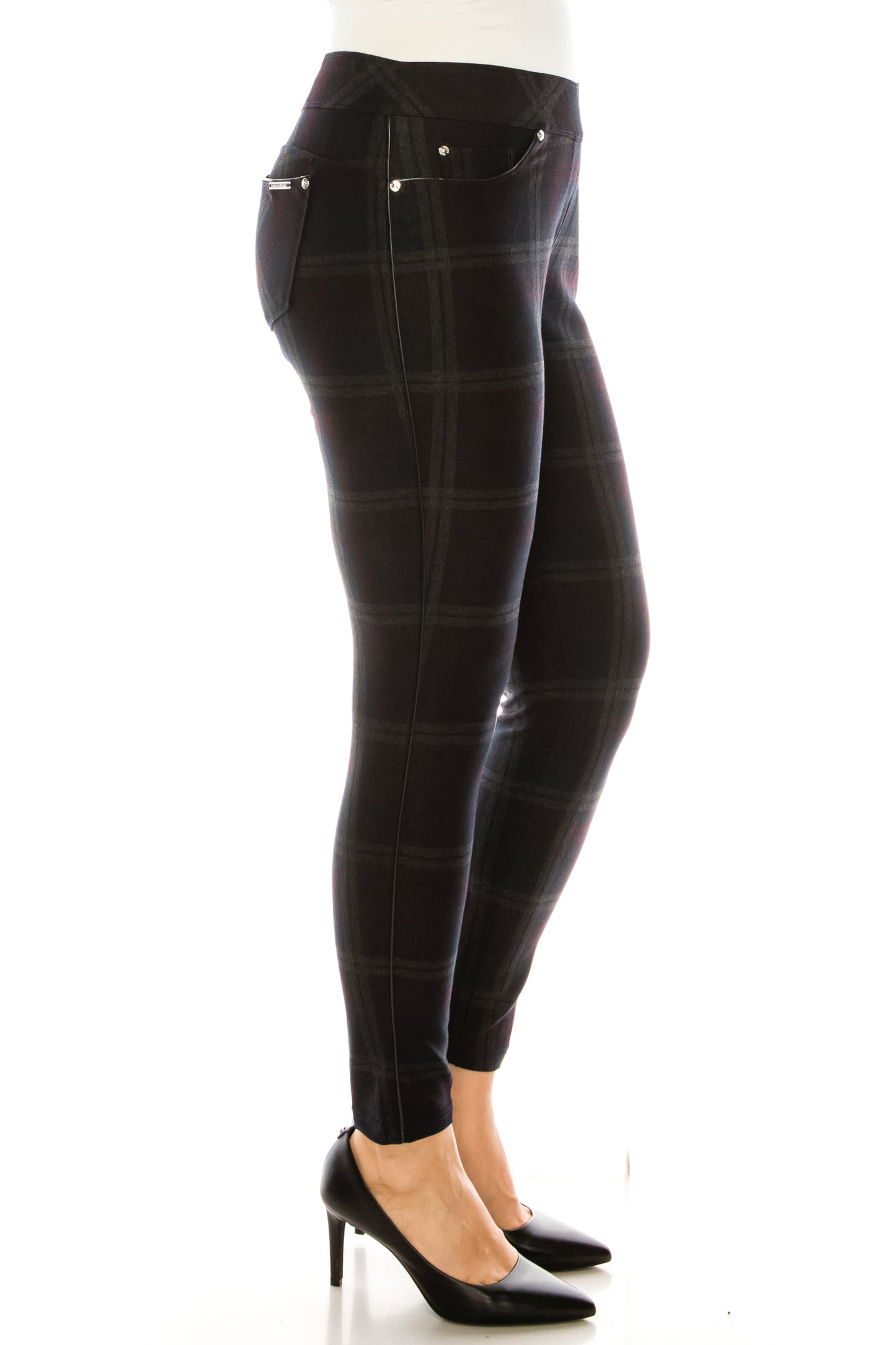 Nygard Navy Plaid Print 3 Pocket Skinny Jegging