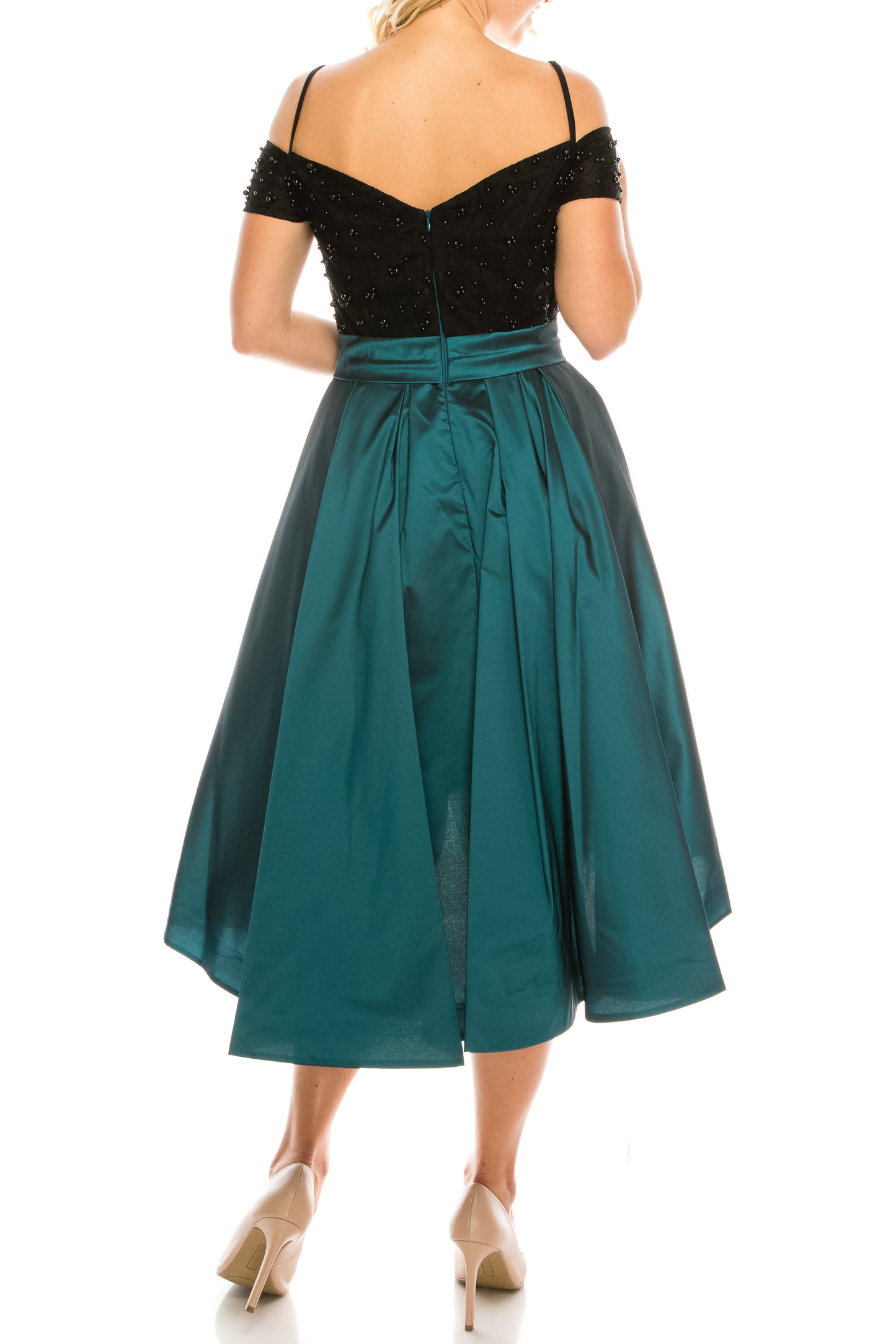 Odrella Cold Shoulder Circle Skirt Party Dress Teal