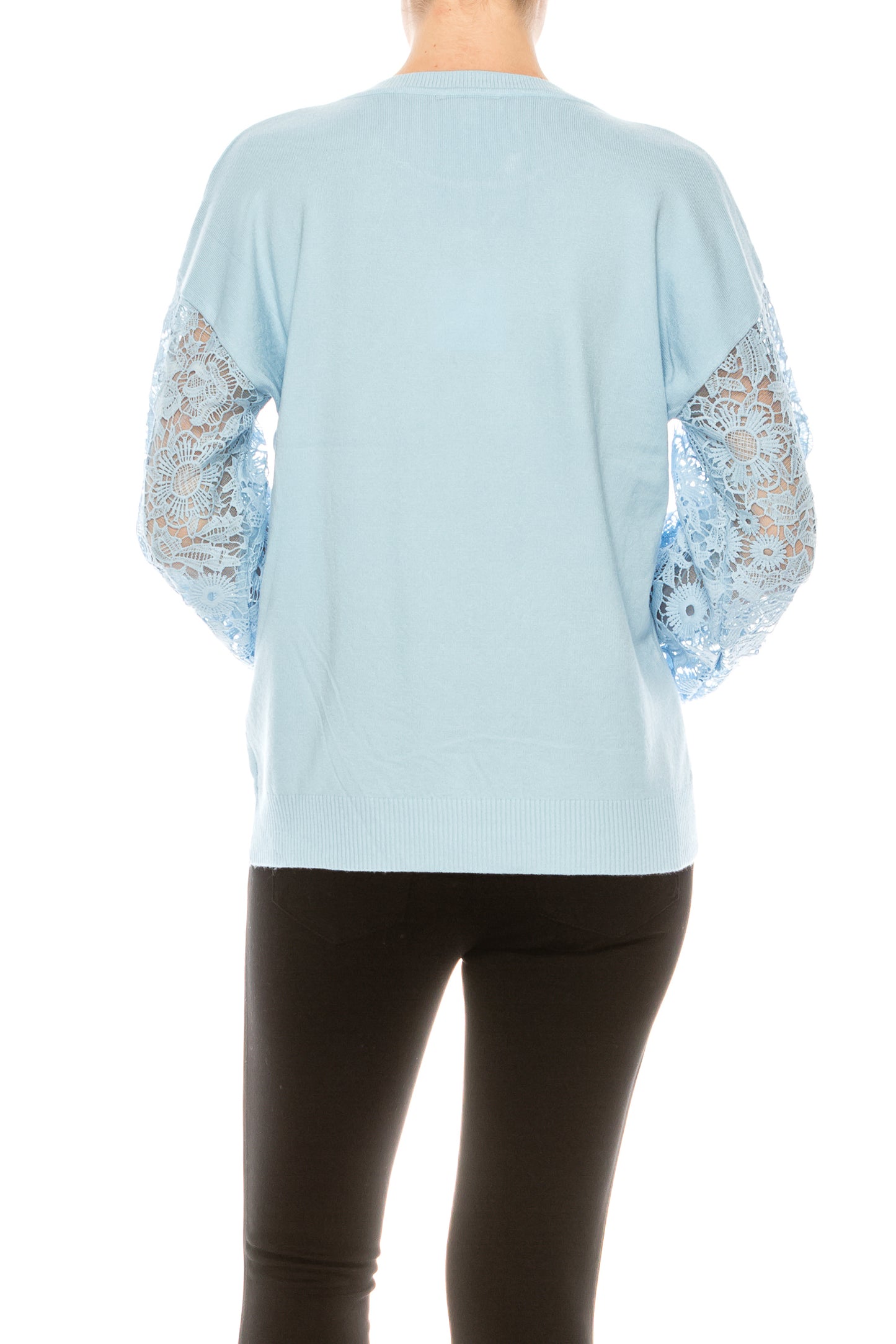 Sioni Crew Neck Lace Puff Sleeve Knit Top (More Colors)